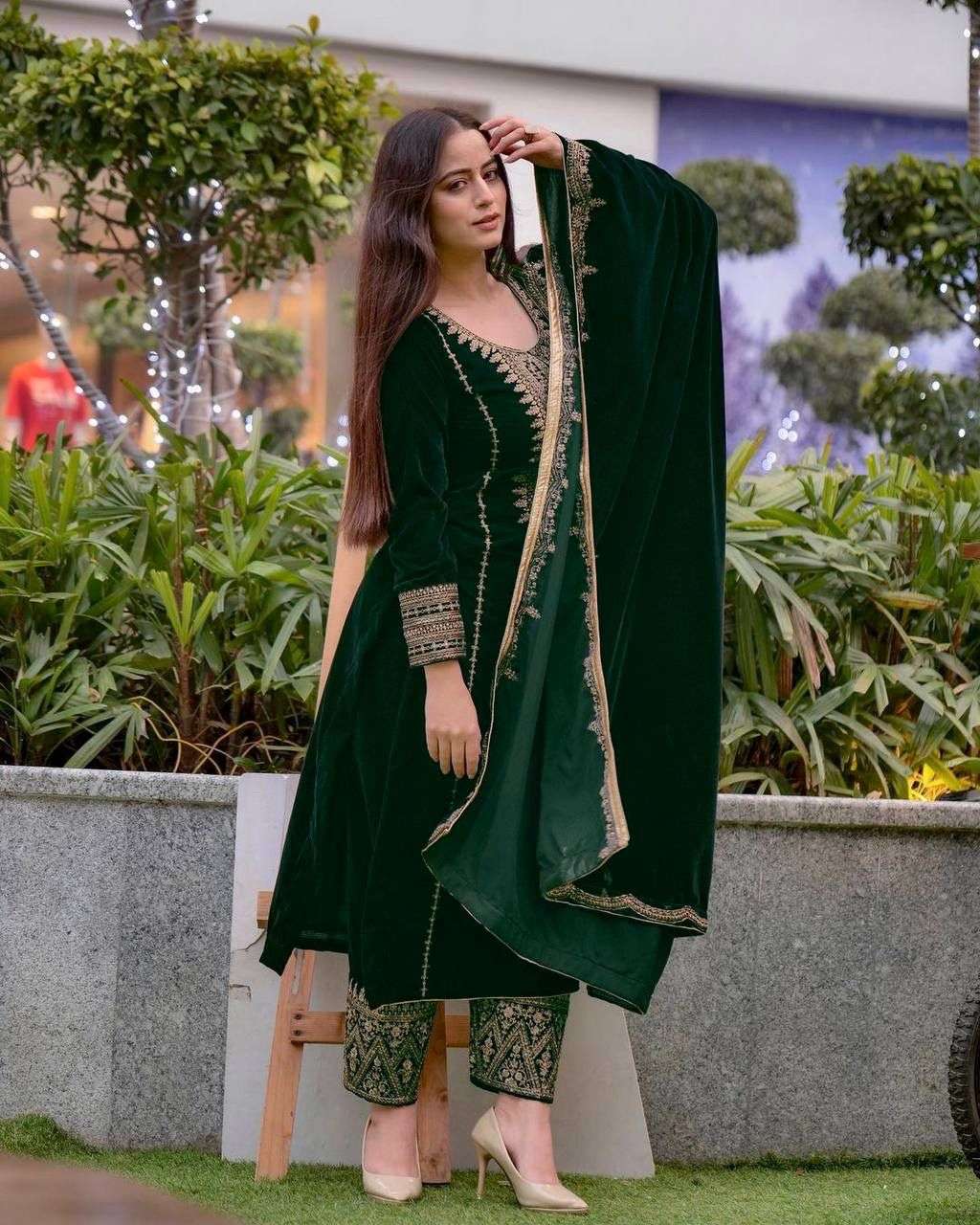 AD 089 VELVET EMBROIDERY DESIGNER READY MADE TOP BOTTOM & DUPATTA COLLECTIONS