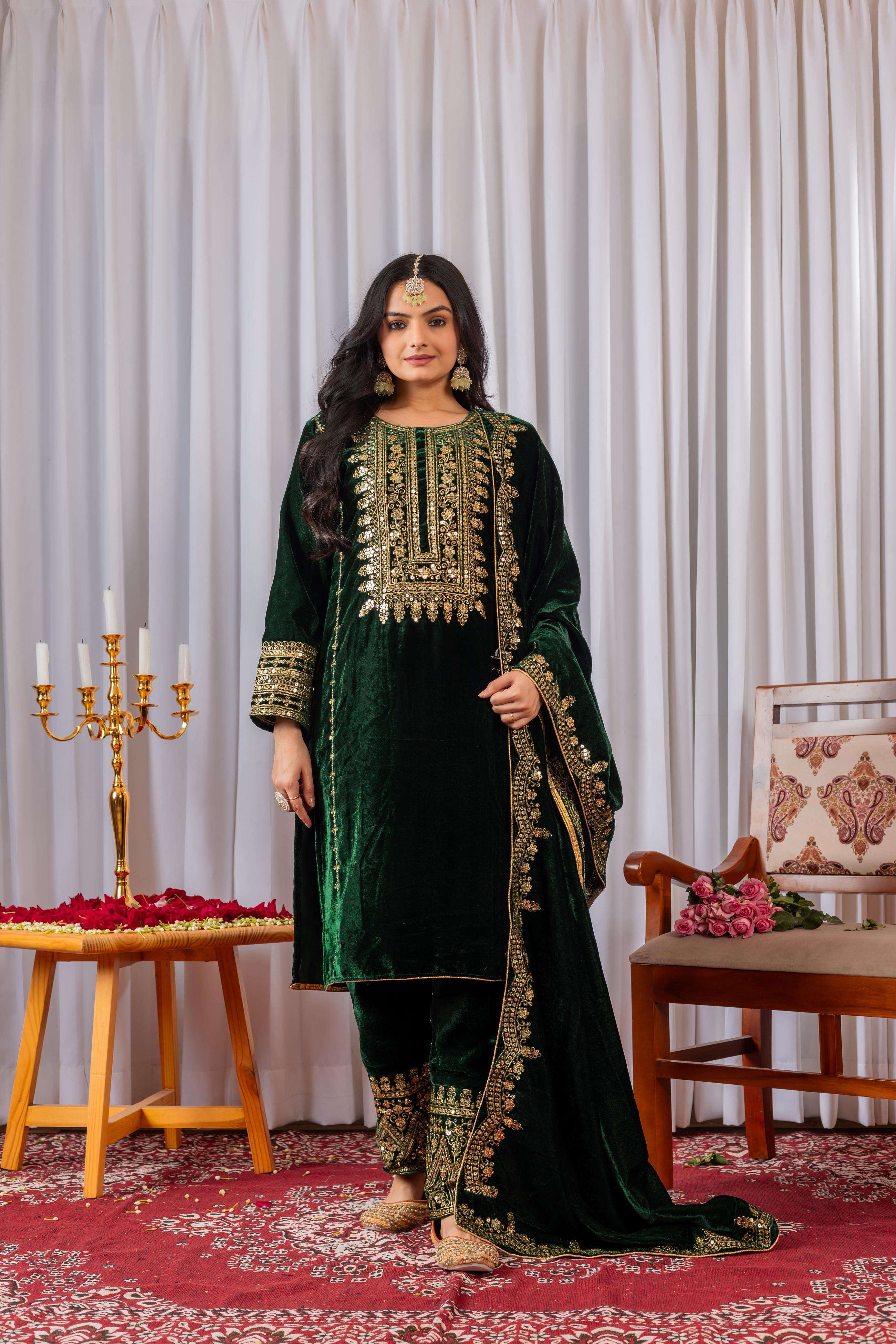 AD 089 VELVET EMBROIDERY DESIGNER READY MADE TOP BOTTOM & DUPATTA COLLECTIONS