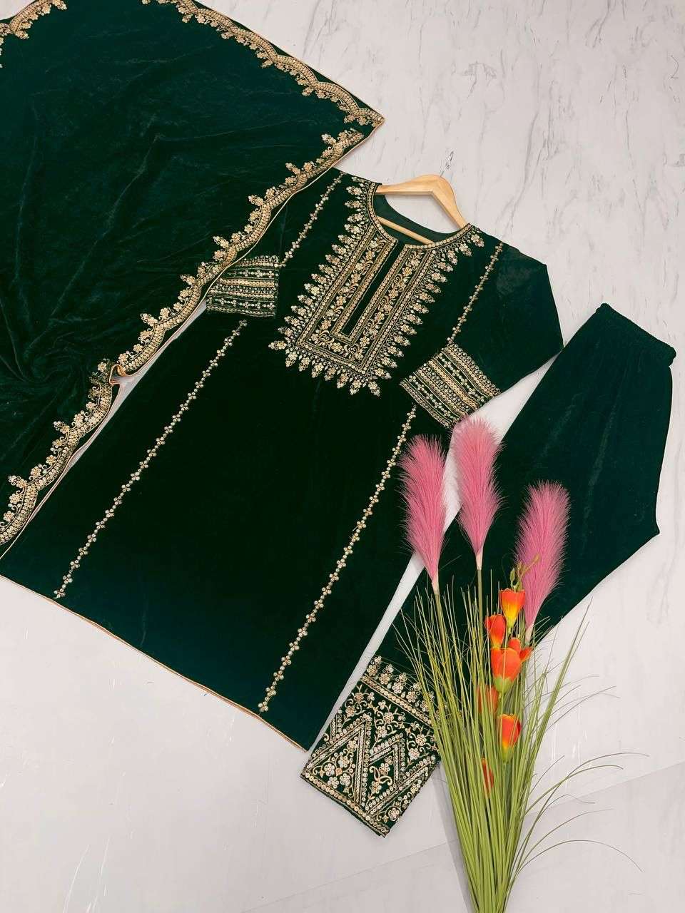 AD 089 VELVET EMBROIDERY DESIGNER READY MADE TOP BOTTOM & DUPATTA COLLECTIONS