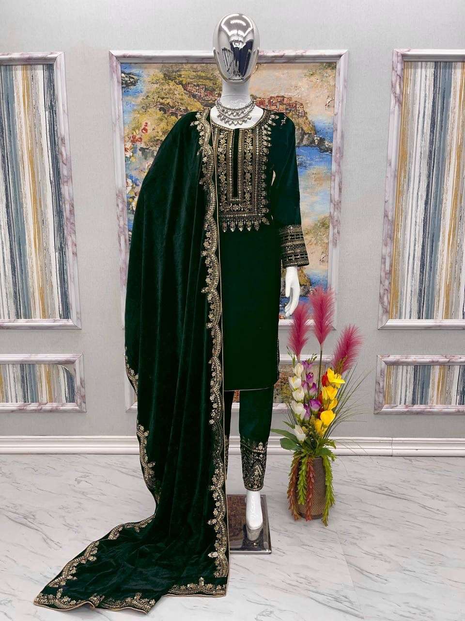 AD 089 VELVET EMBROIDERY DESIGNER READY MADE TOP BOTTOM & DUPATTA COLLECTIONS