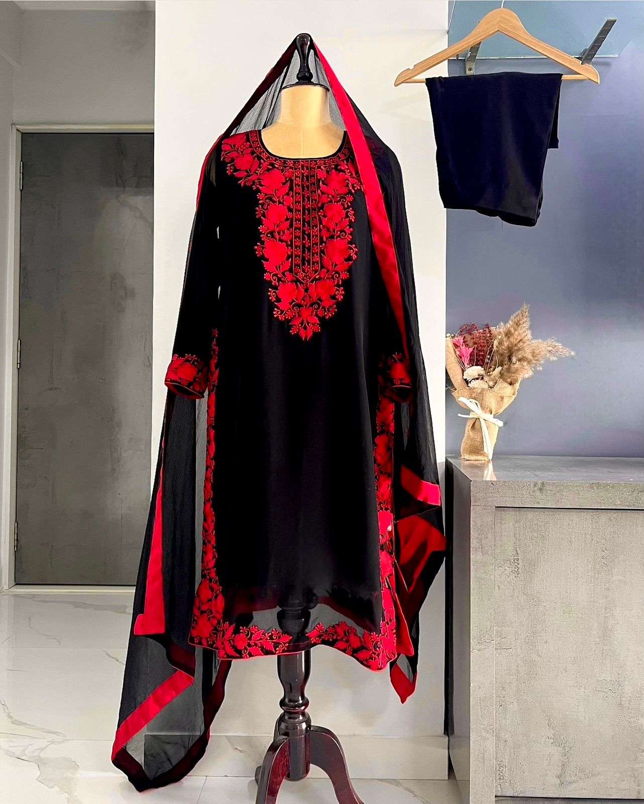 AD 217 VEVET EMBROIDERY DESIGNER WORK FESTIVE WEAR LADIES SUIT