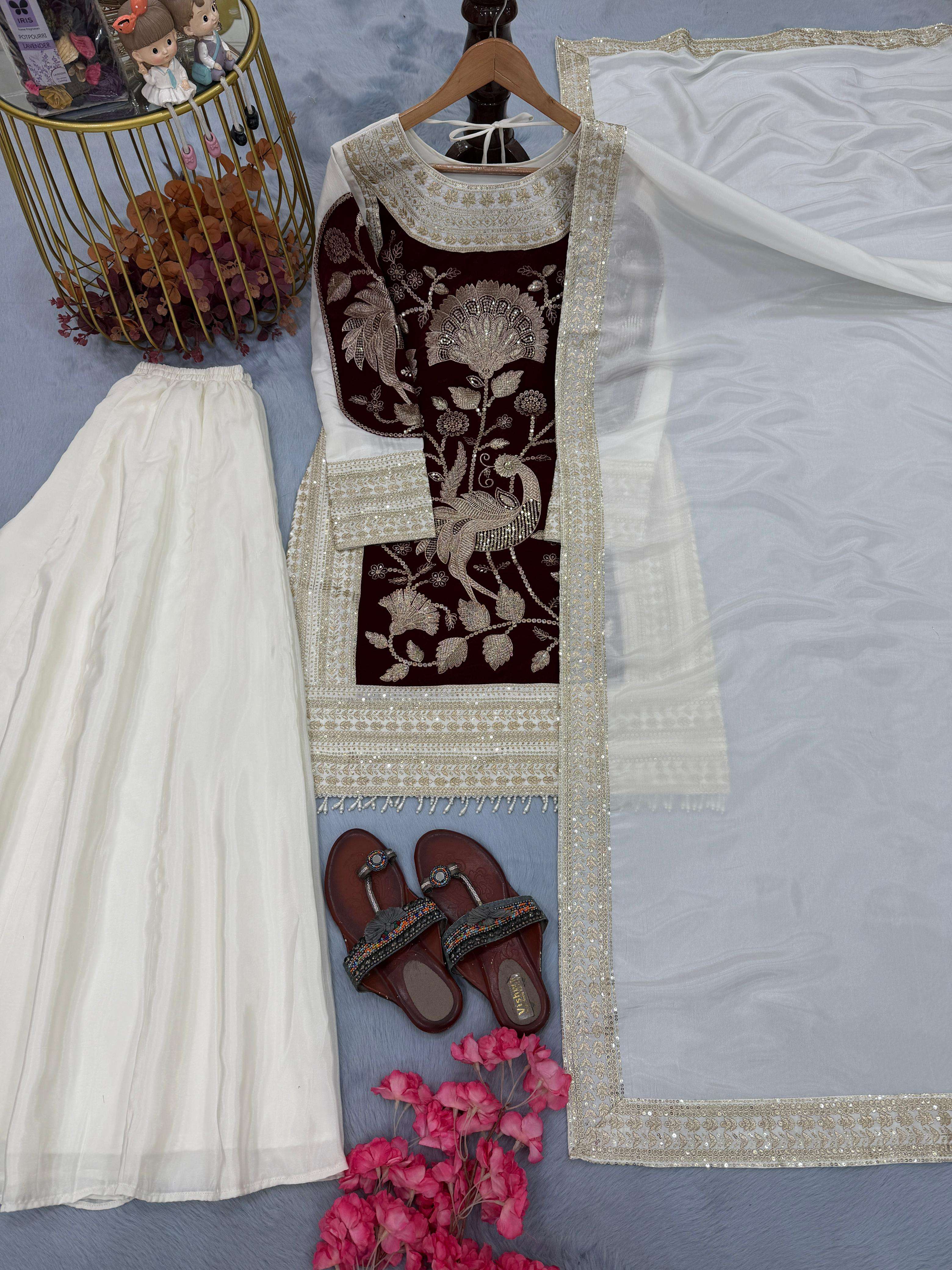 AD 221 VELVET EMBROIDERED DESIGNER PARTY WEAR LADIES SUIT