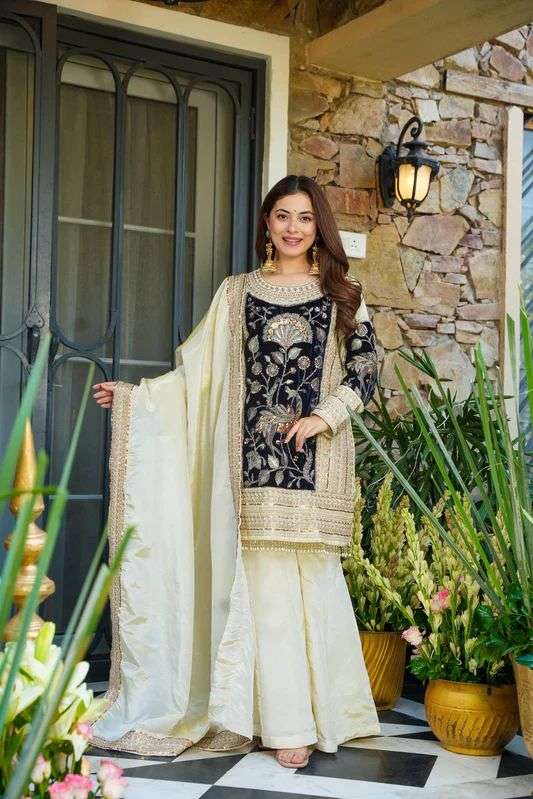 AD 221 VELVET EMBROIDERED DESIGNER PARTY WEAR LADIES SUIT