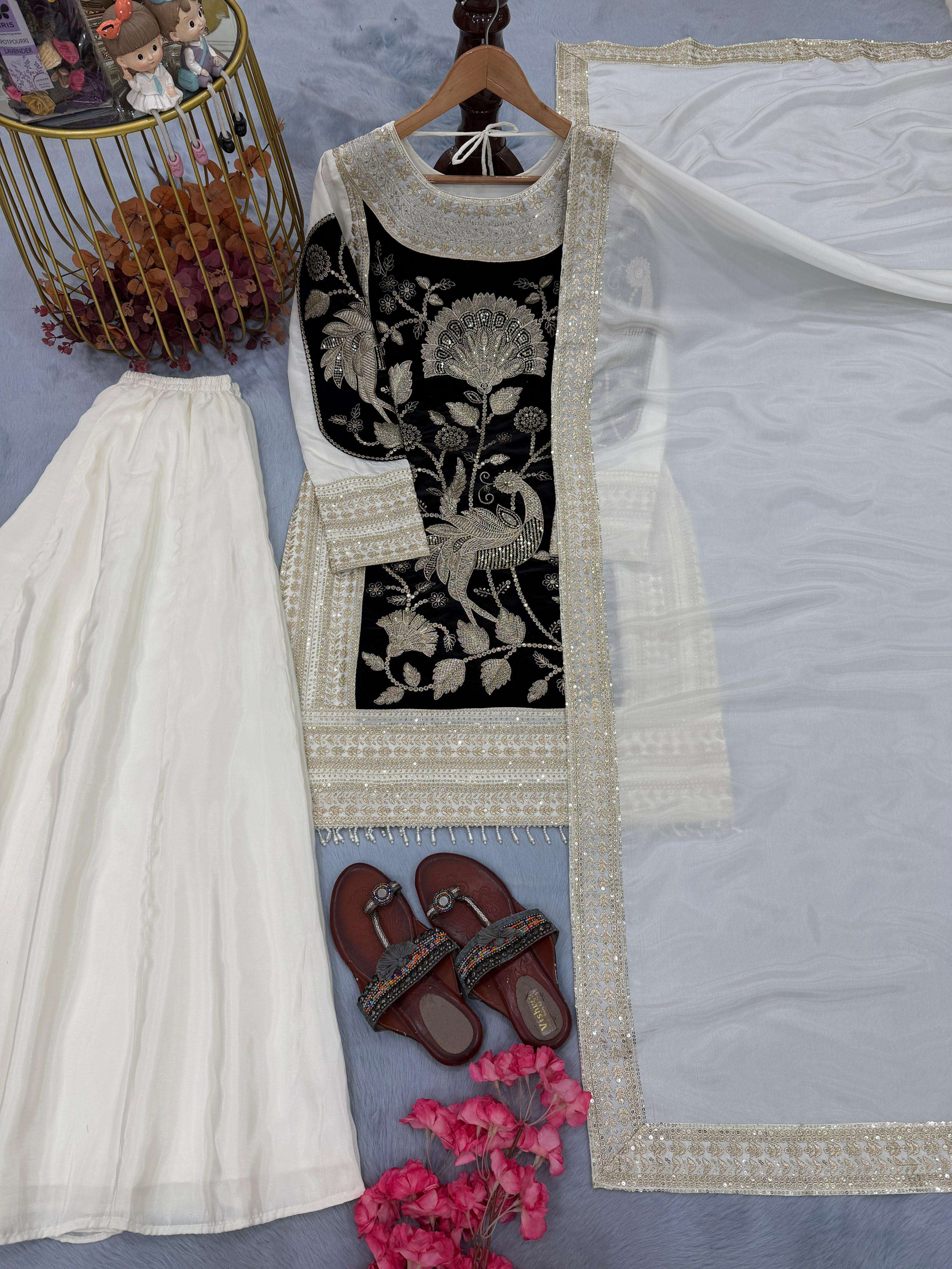 AD 221 VELVET EMBROIDERED DESIGNER PARTY WEAR LADIES SUIT