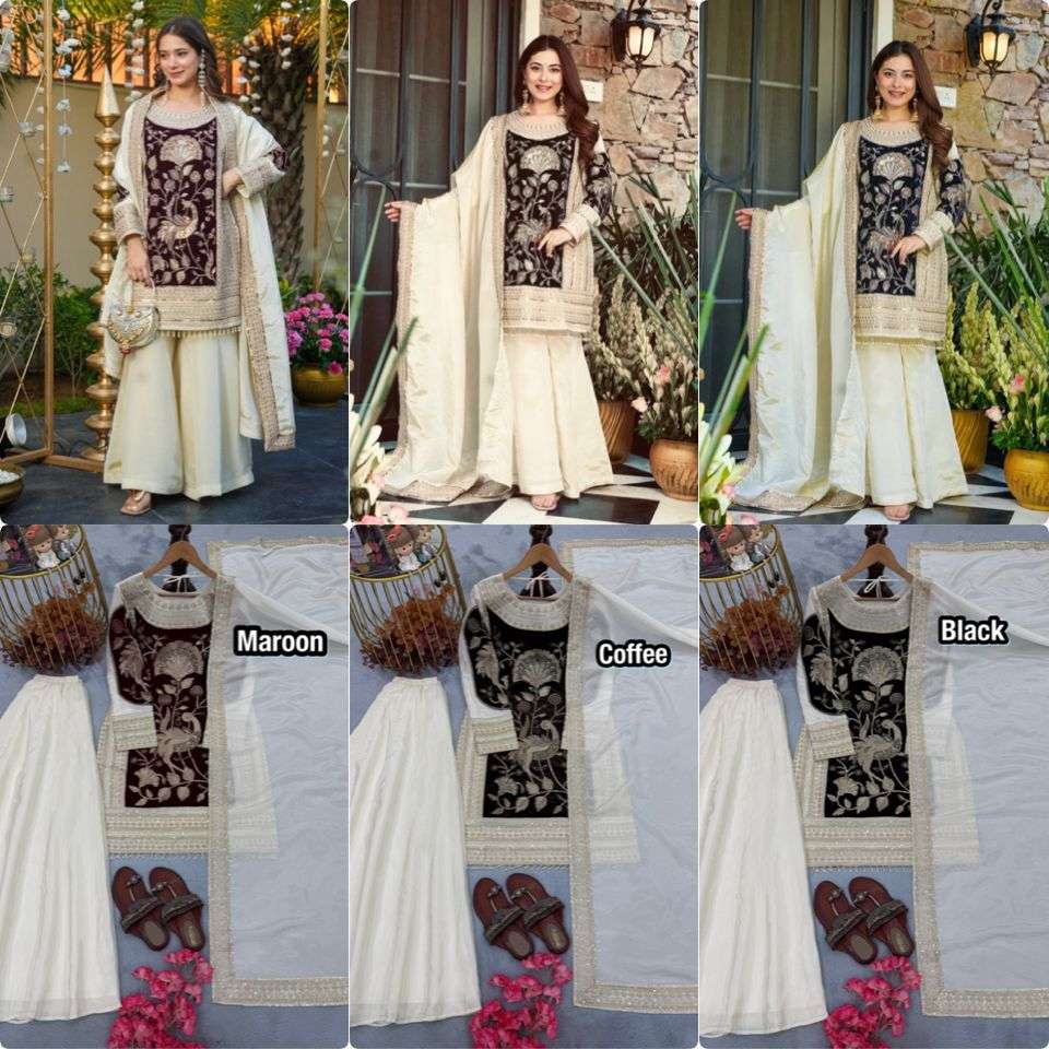 AD 221 VELVET EMBROIDERED DESIGNER PARTY WEAR LADIES SUIT