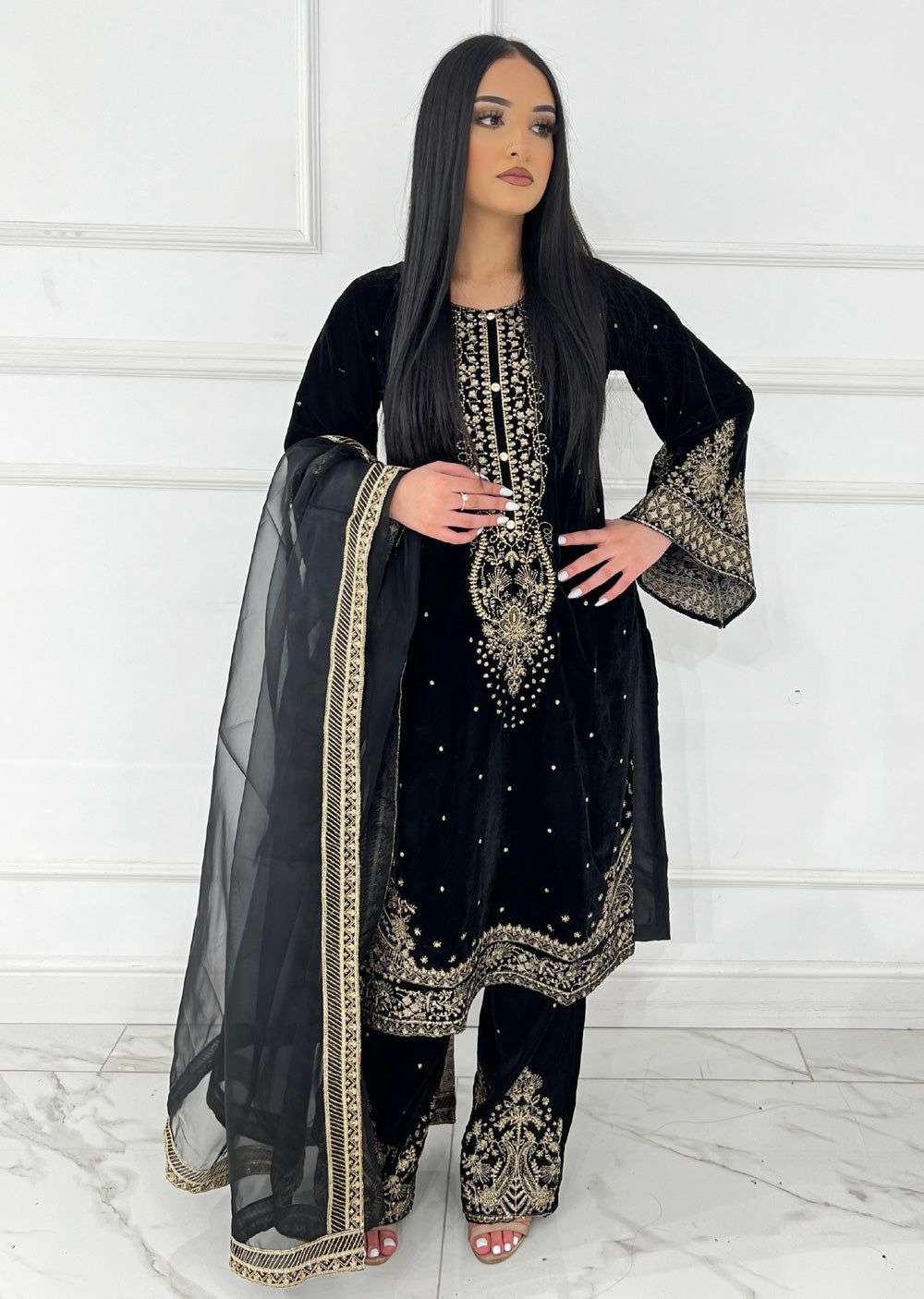 AD 222 VELVET EMBROIDERY DESIGNER FUNCTION WEAR LADIES SUIT