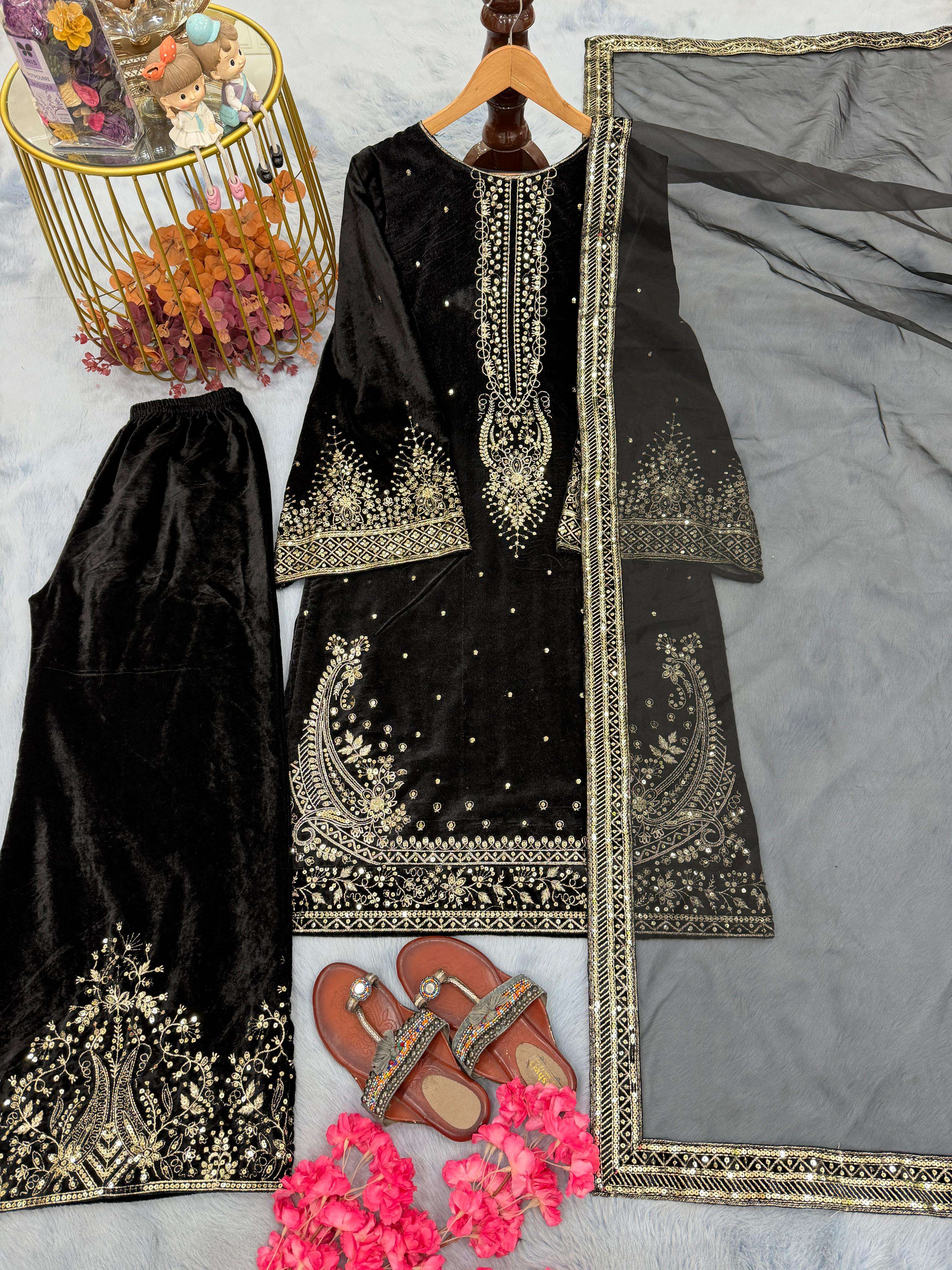 AD 222 VELVET EMBROIDERY DESIGNER FUNCTION WEAR LADIES SUIT