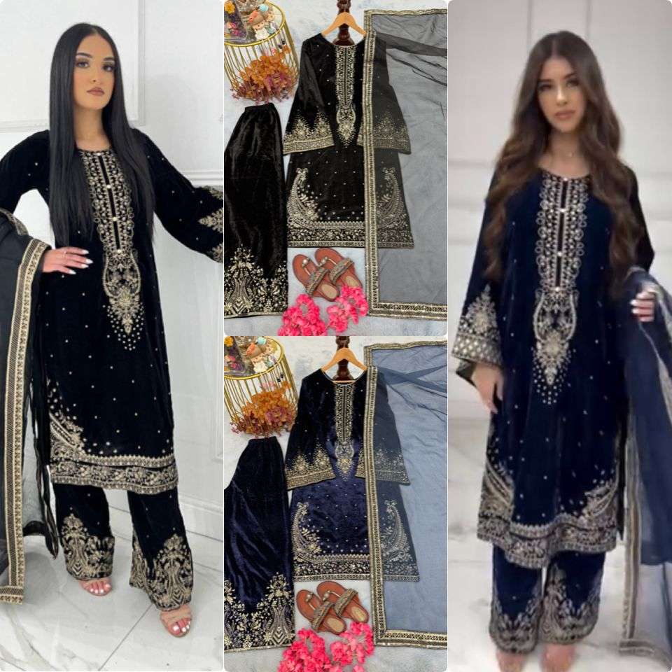 AD 222 VELVET EMBROIDERY DESIGNER FUNCTION WEAR LADIES SUIT