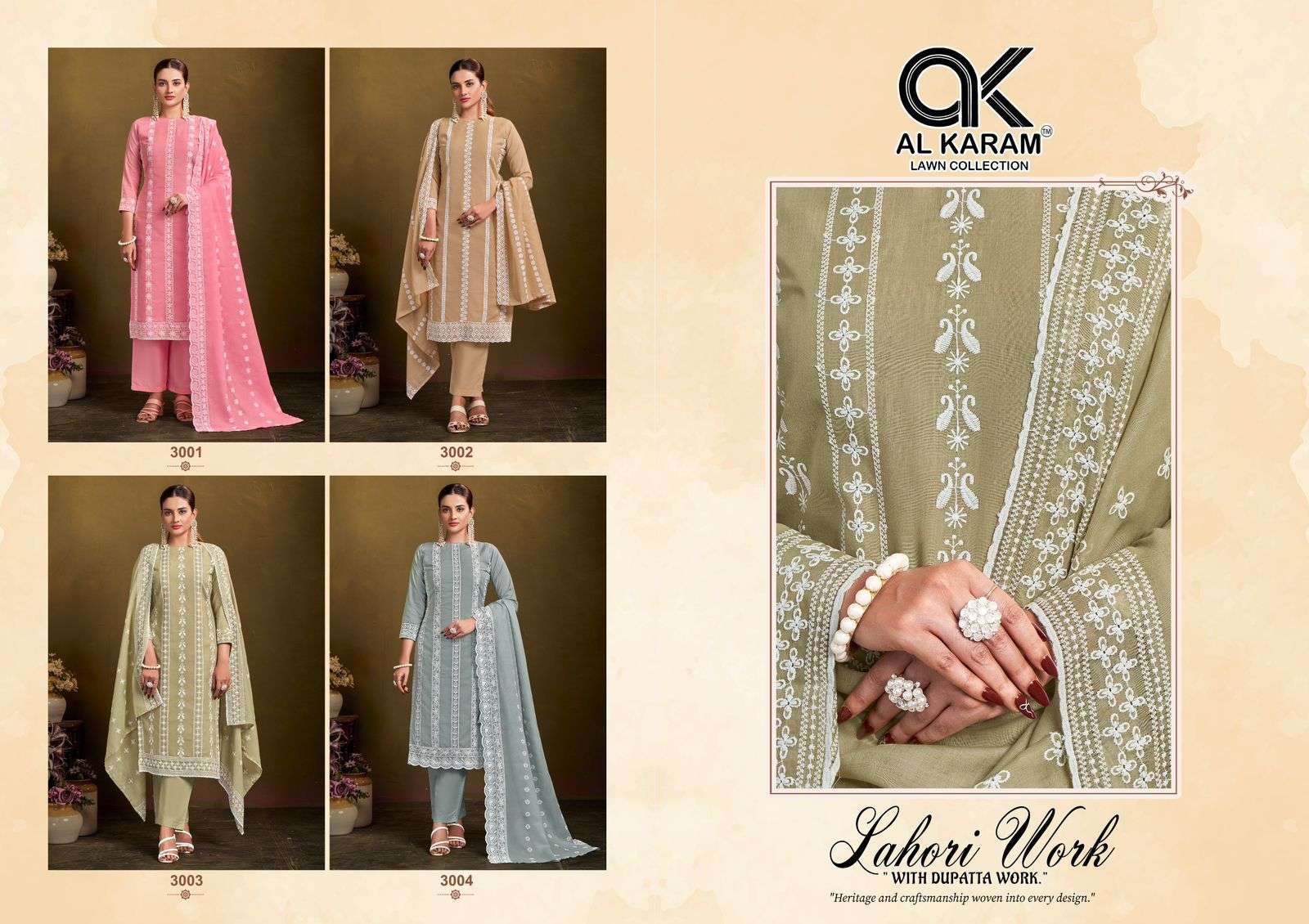 AL KARAM LAHORI VOL 2 COTTON EMBROIDERY DESIGNER WORK SUIT
