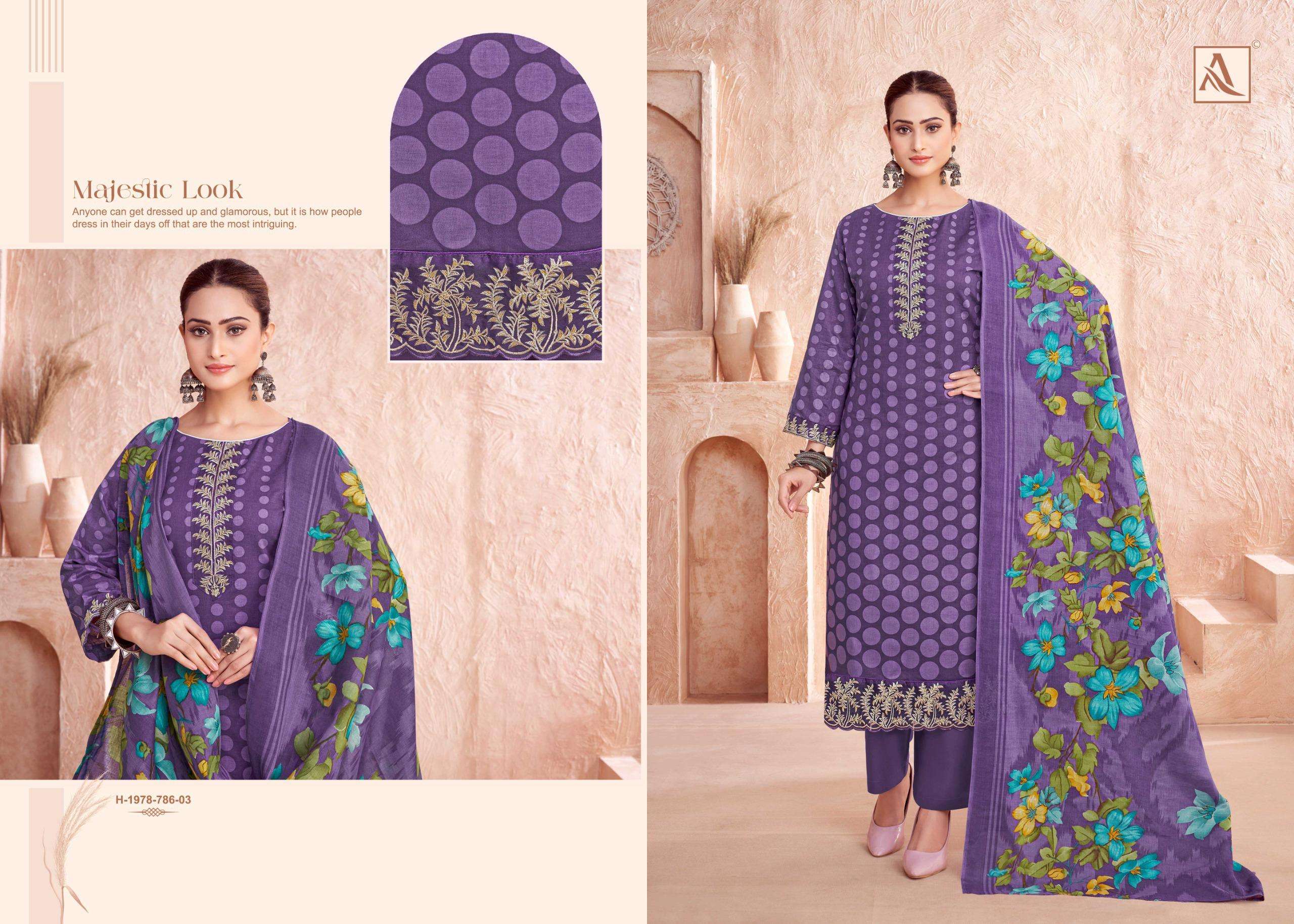 ALOK SUITS EZRA COTTON PRINT WITH FANCY EMBROIDERY WORK SUIT