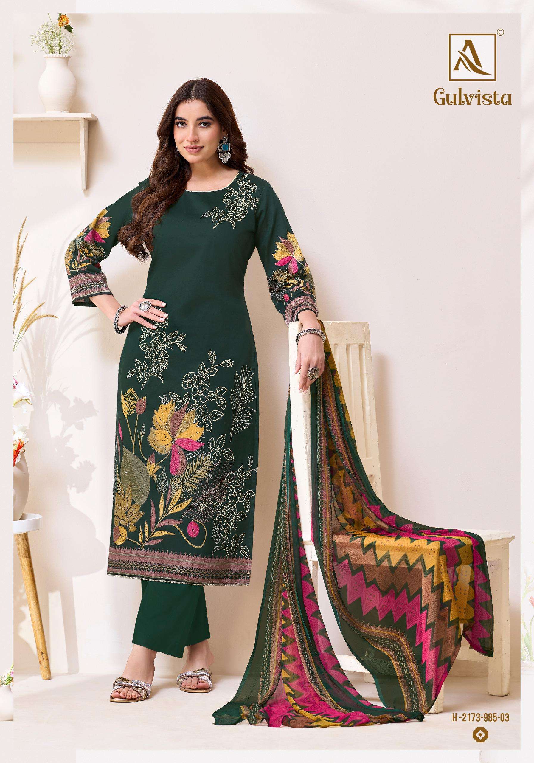 ALOK SUITS GULVISTA JAM COTTON PRINT WITH FANCY HAND WORKS SUIT