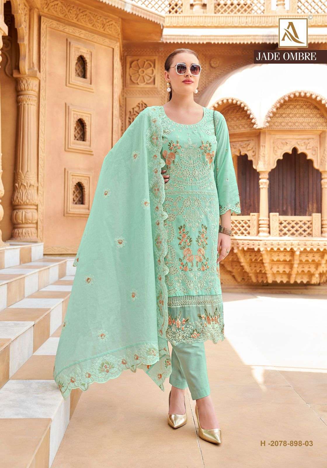 ALOK SUITS JADE OMBRE LAWN COTTON FANCY PAKISTANI STYLE WORK SUIT