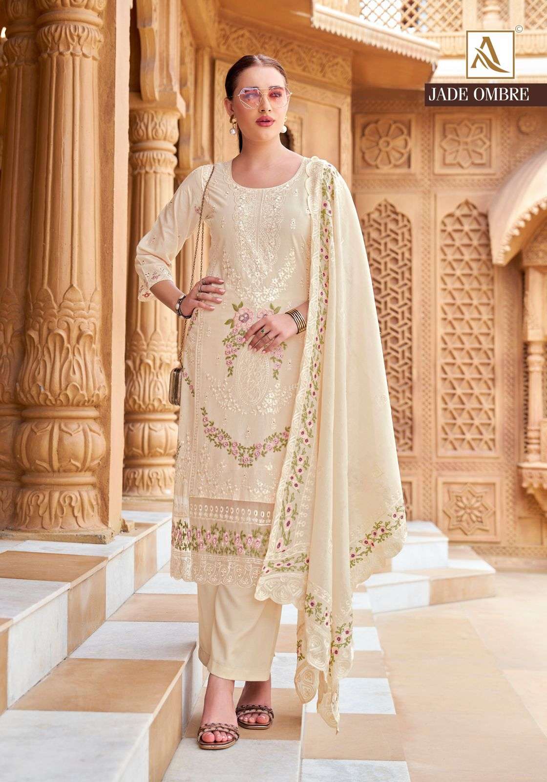 ALOK SUITS JADE OMBRE LAWN COTTON FANCY PAKISTANI STYLE WORK SUIT