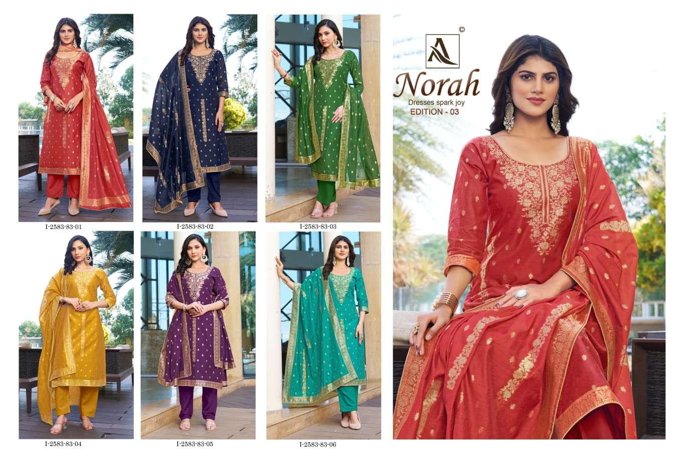 ALOK SUITS NORAH EDITION 3 JACQUARD DESIGNER WORK LADIES SUIT