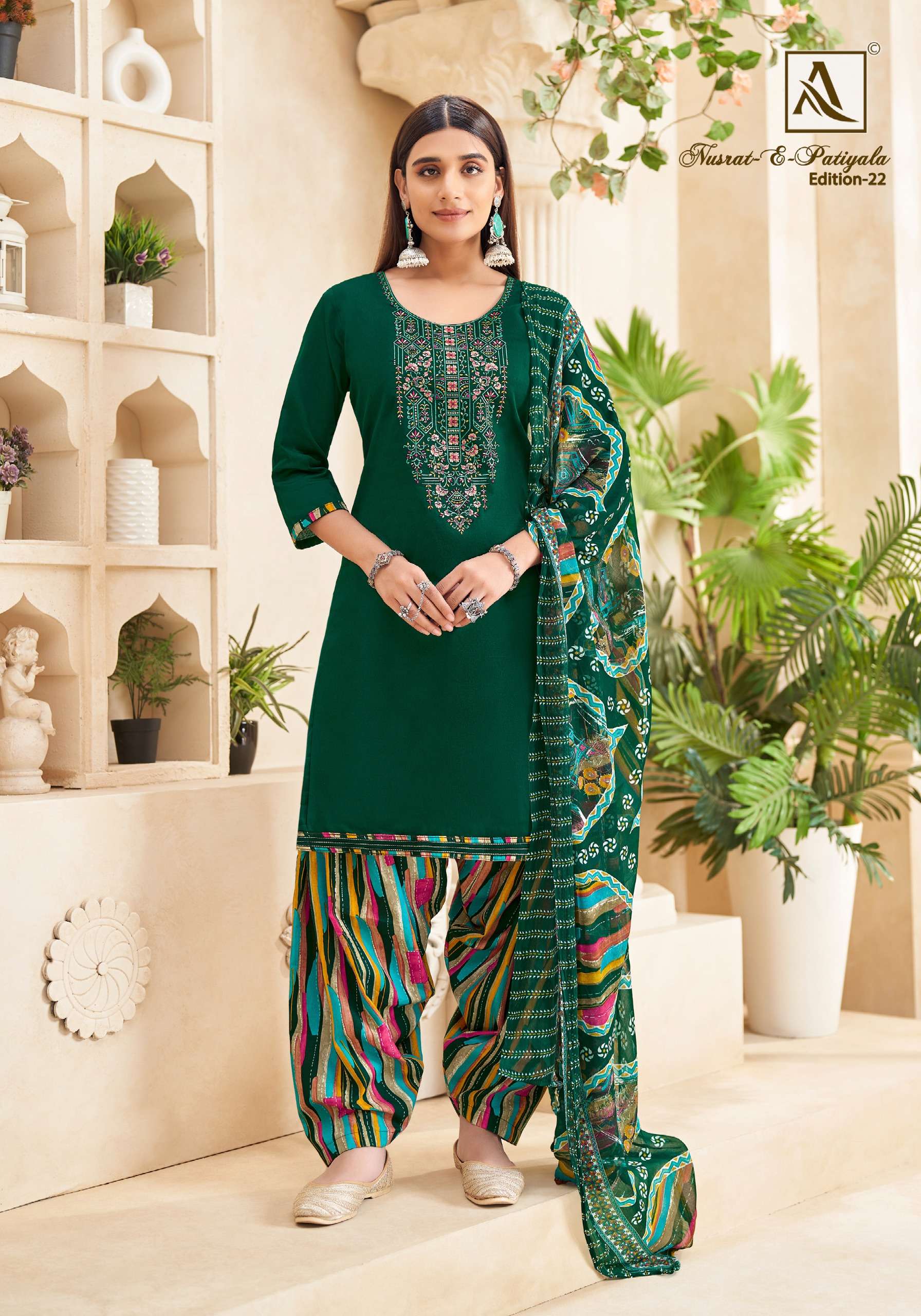 ALOK SUITS NUSRAT E PATIYALA EDITION VOL 22 JAM COTTON FANCY WORK SUIT