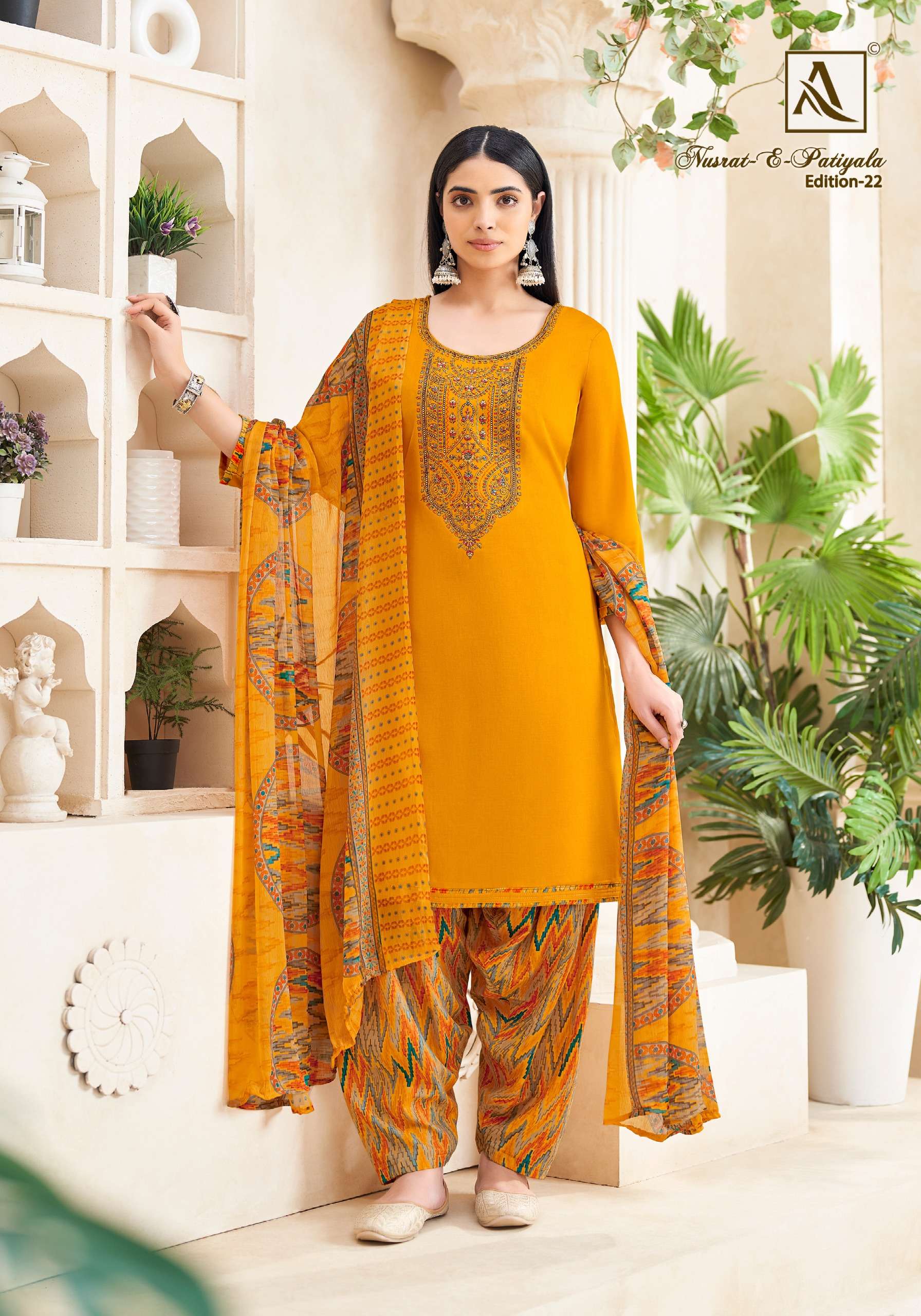 ALOK SUITS NUSRAT E PATIYALA EDITION VOL 22 JAM COTTON FANCY WORK SUIT