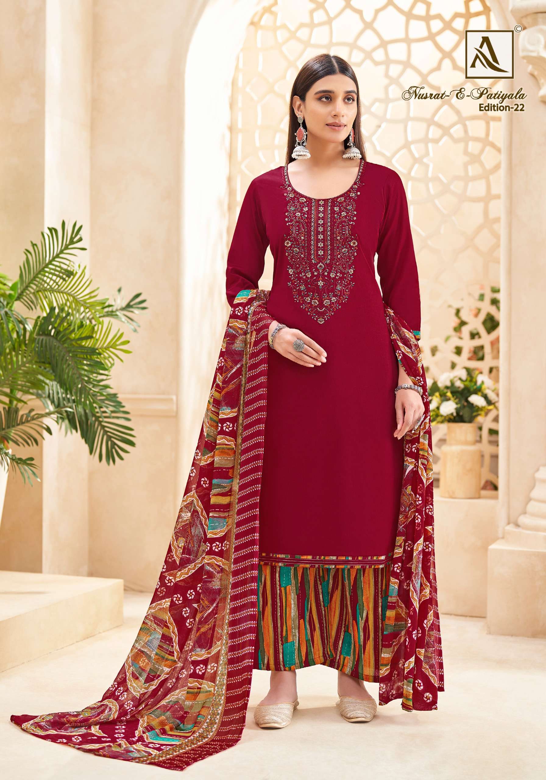ALOK SUITS NUSRAT E PATIYALA EDITION VOL 22 JAM COTTON FANCY WORK SUIT