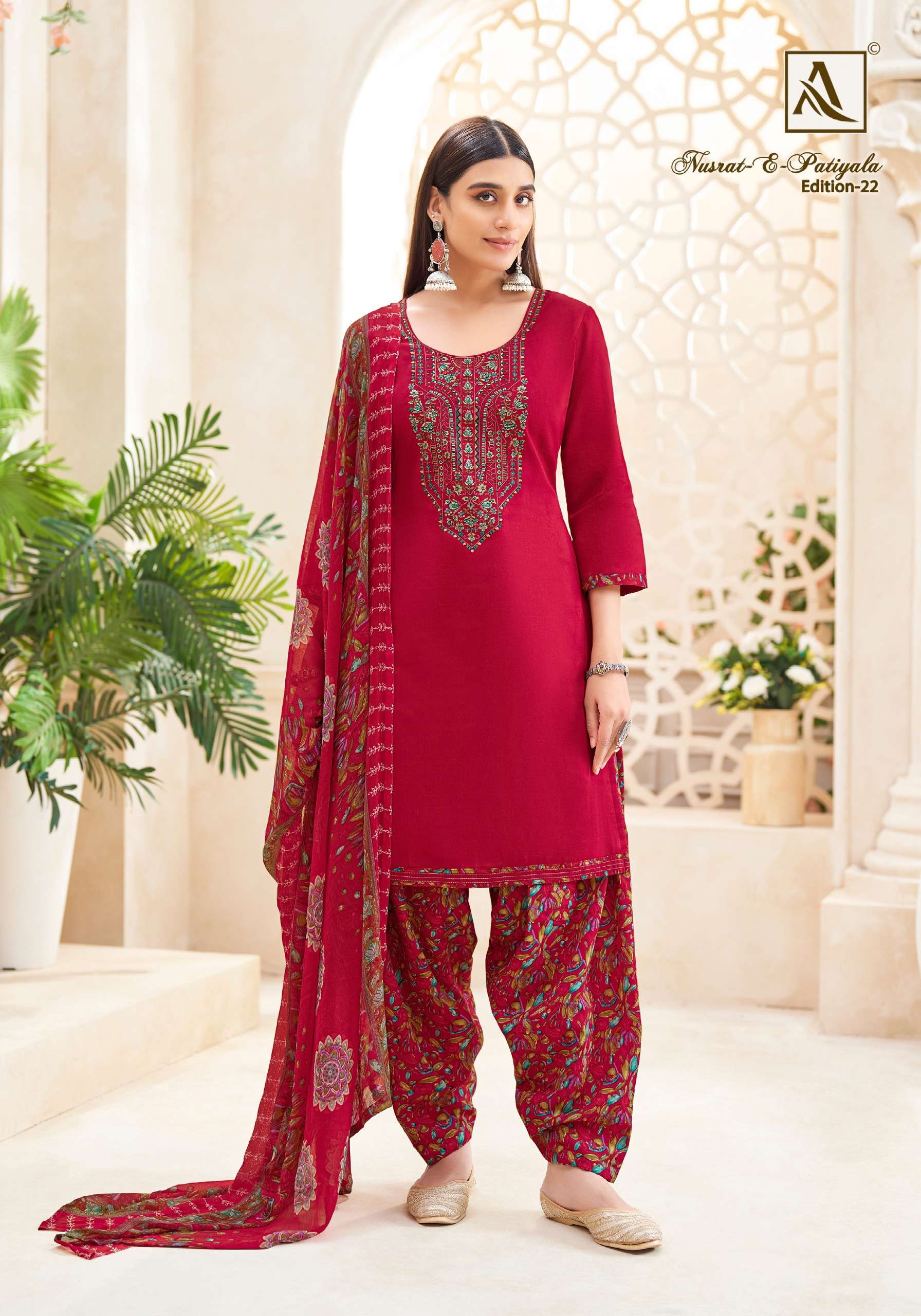 ALOK SUITS NUSRAT E PATIYALA EDITION VOL 22 JAM COTTON FANCY WORK SUIT