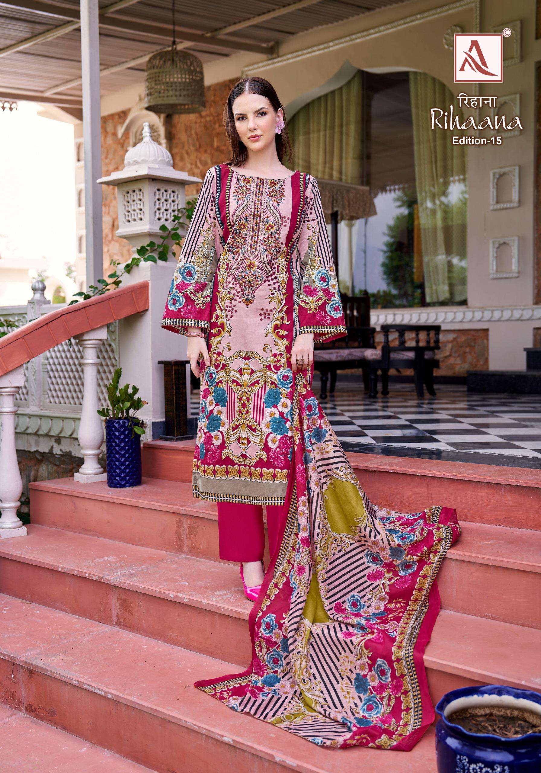 ALOK SUITS RIHAANA VOL 15 COTTON DIGITAL PAKISTANI PRINT WITH WORK SUIT
