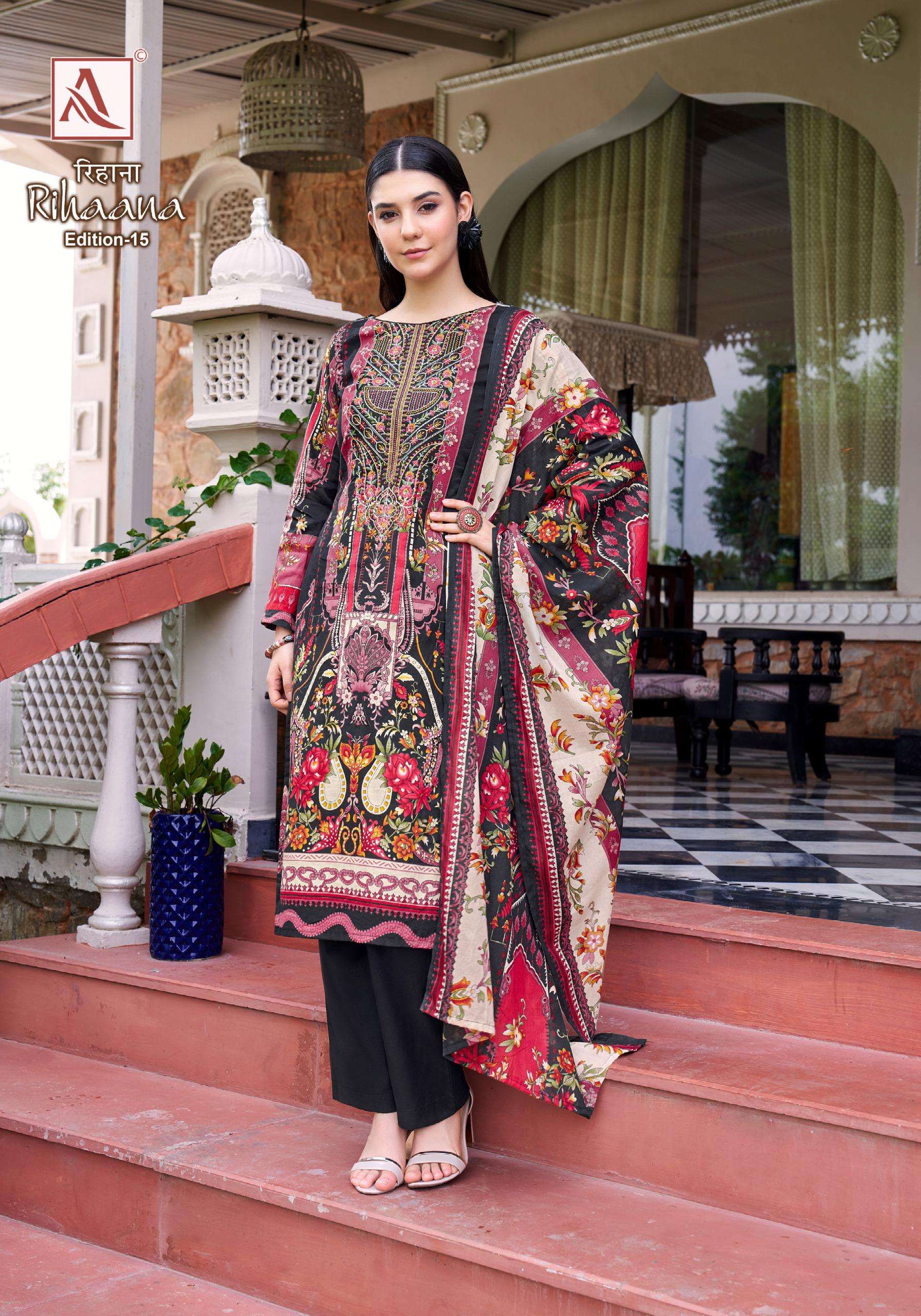 ALOK SUITS RIHAANA VOL 15 COTTON DIGITAL PAKISTANI PRINT WITH WORK SUIT