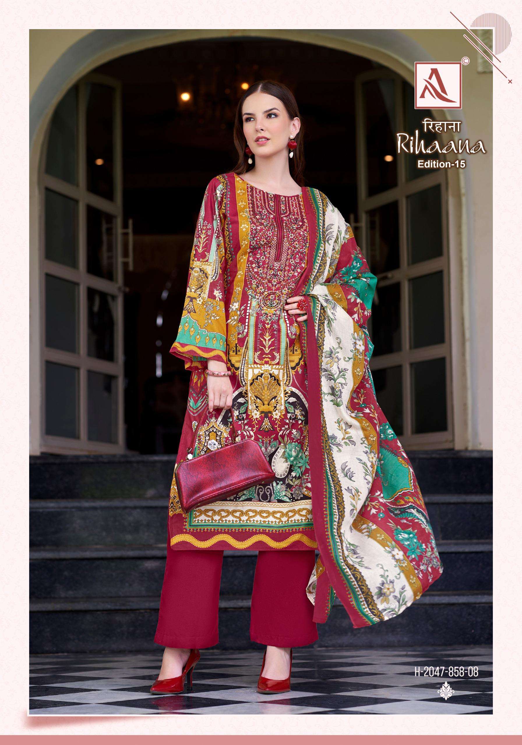 ALOK SUITS RIHAANA VOL 15 COTTON DIGITAL PAKISTANI PRINT WITH WORK SUIT
