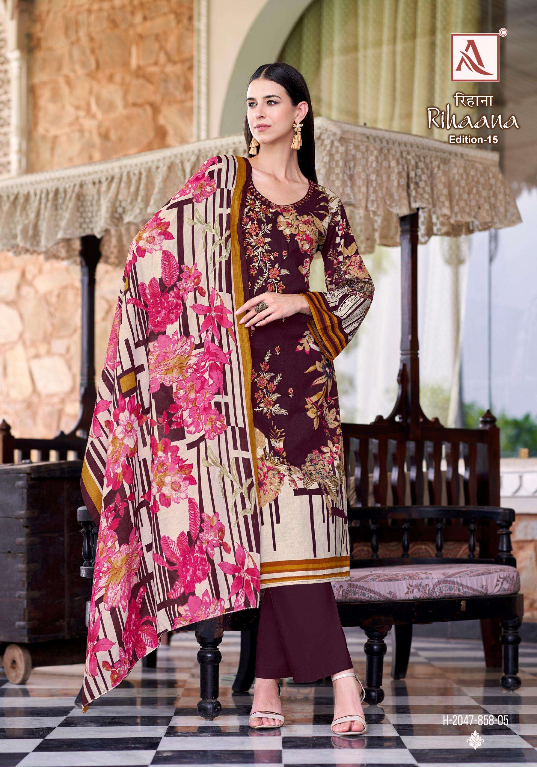 ALOK SUITS RIHAANA VOL 15 COTTON DIGITAL PAKISTANI PRINT WITH WORK SUIT