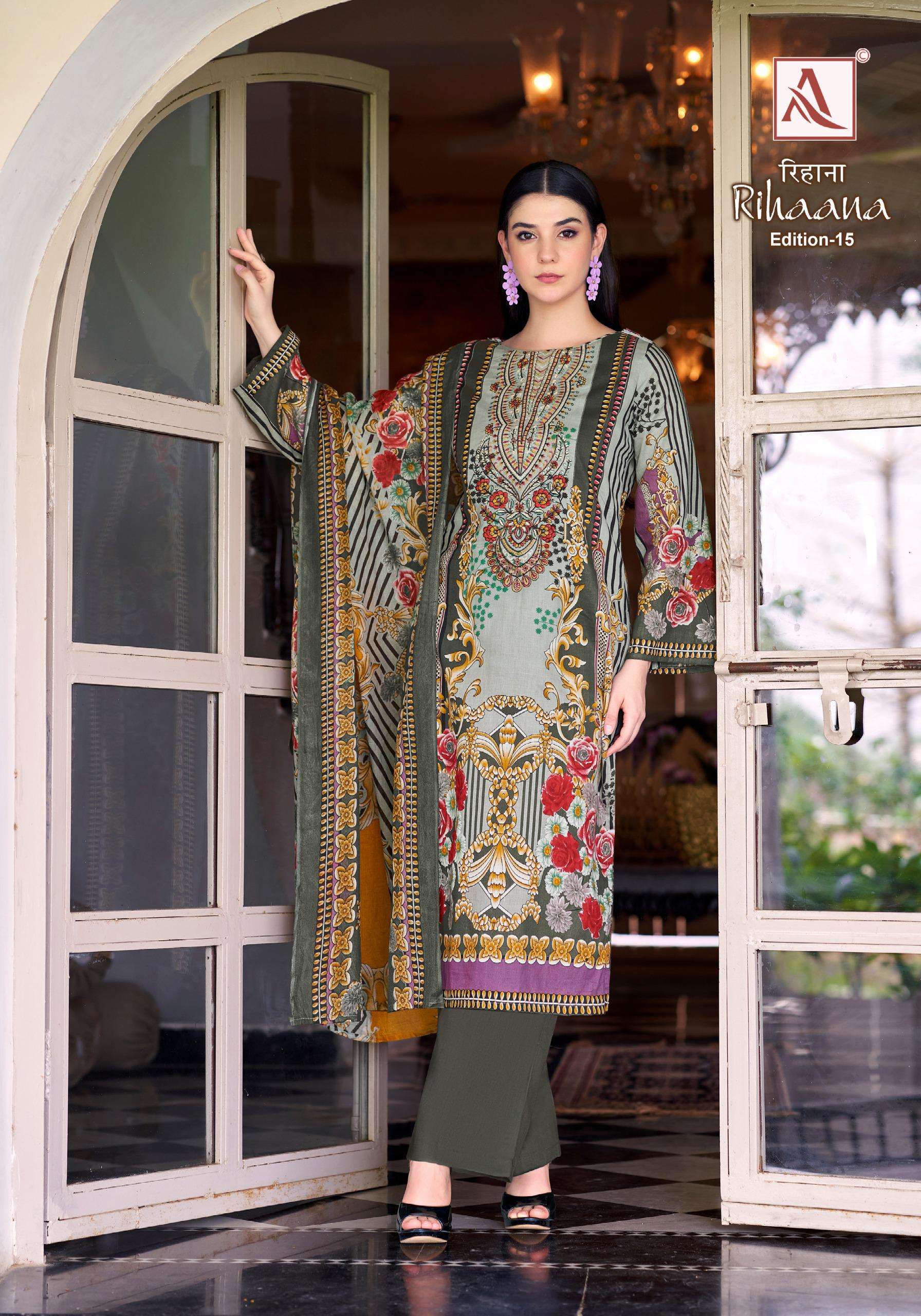 ALOK SUITS RIHAANA VOL 15 COTTON DIGITAL PAKISTANI PRINT WITH WORK SUIT
