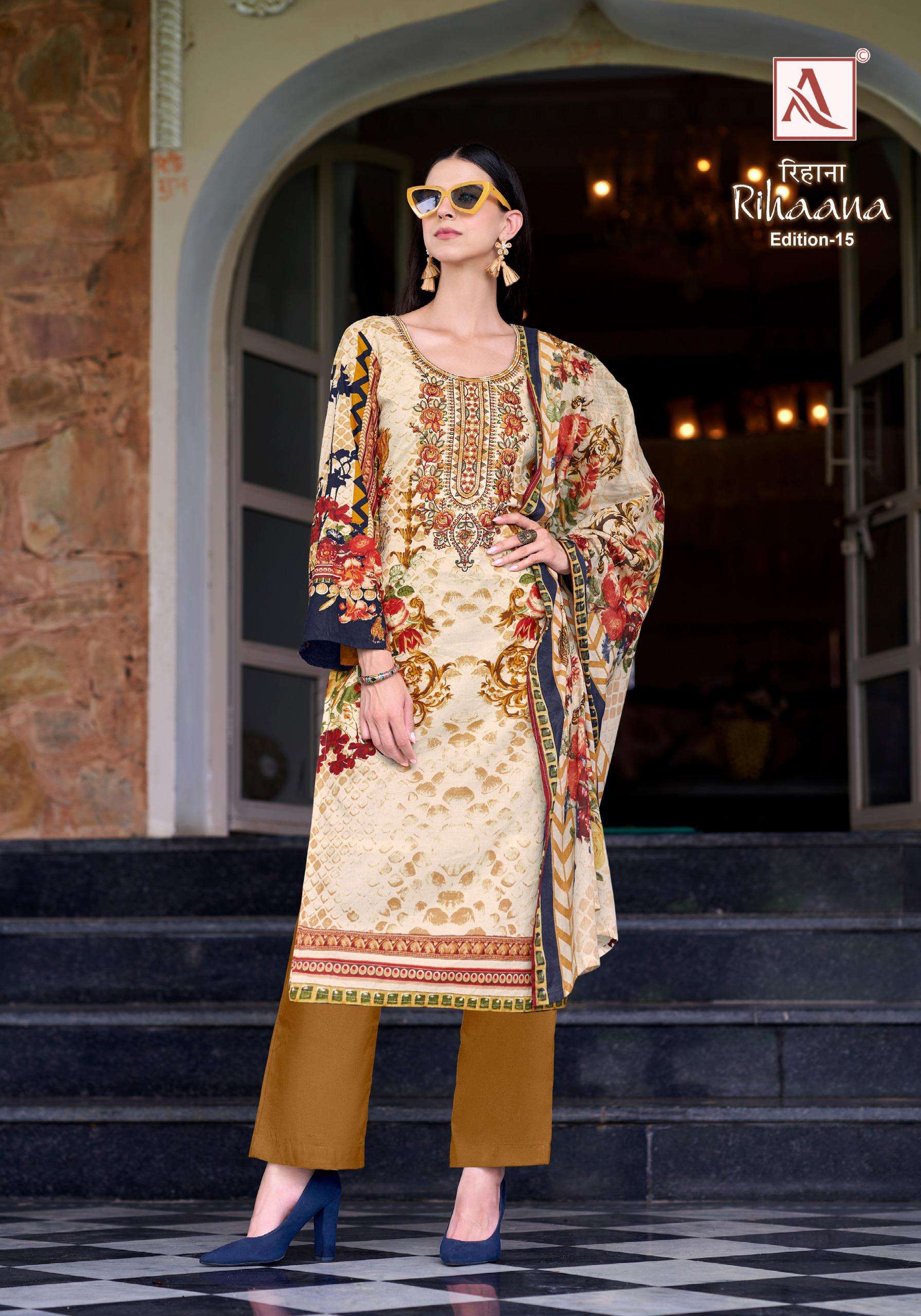 ALOK SUITS RIHAANA VOL 15 COTTON DIGITAL PAKISTANI PRINT WITH WORK SUIT