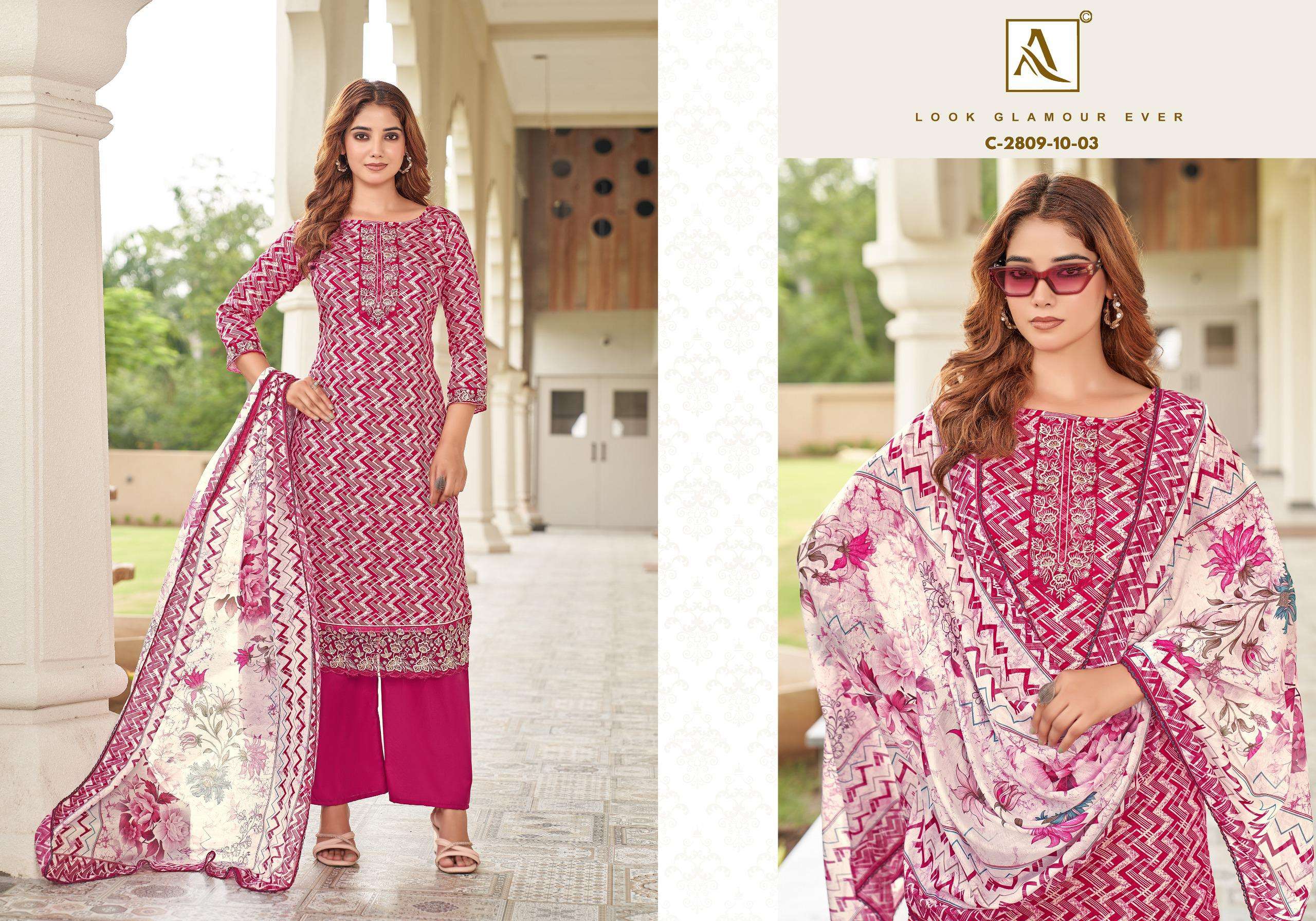ALOK SUITS SUPER QUEEN EDITION 6 JAM COTTON PRINT WITH FANCY WORK SUIT