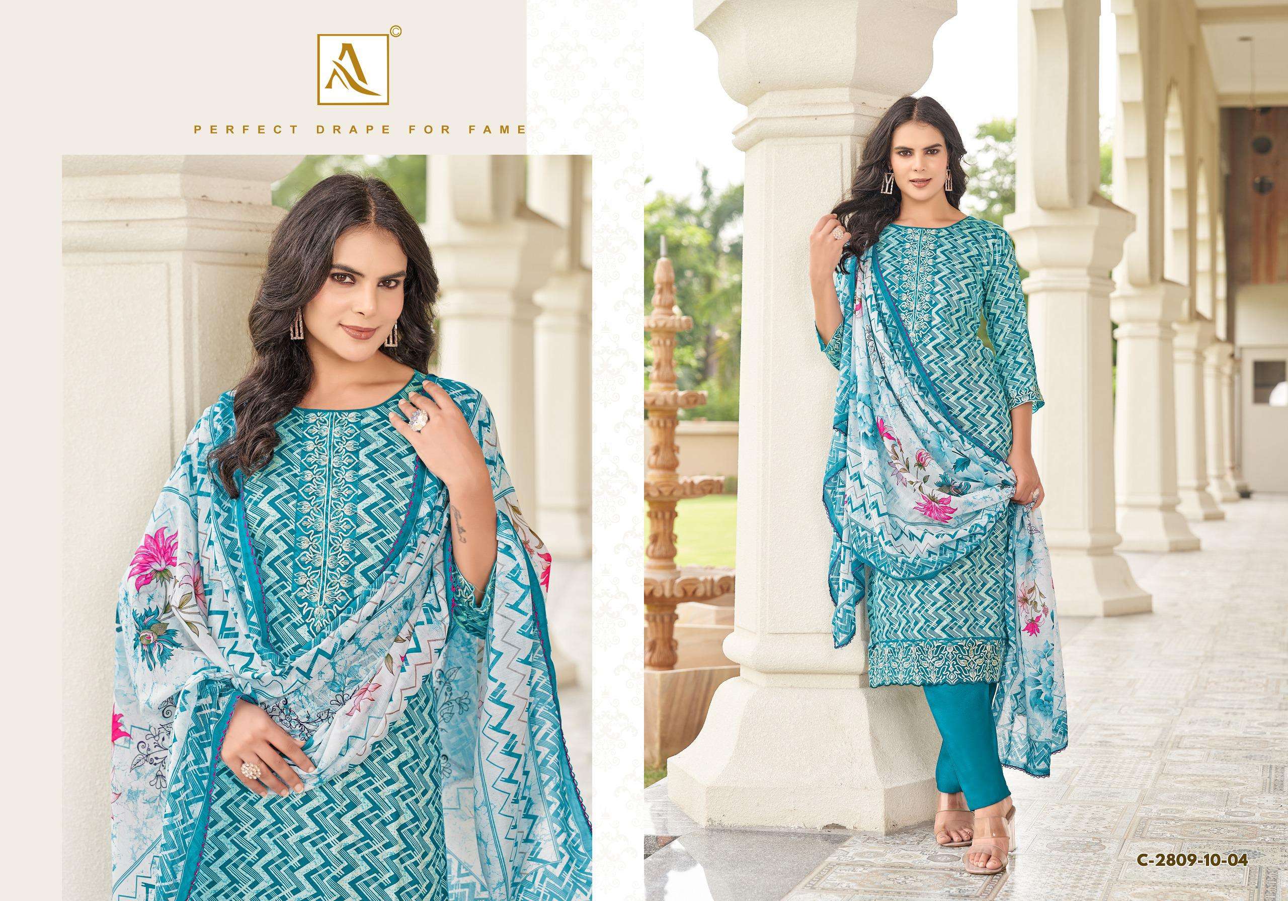 ALOK SUITS SUPER QUEEN EDITION 6 JAM COTTON PRINT WITH FANCY WORK SUIT