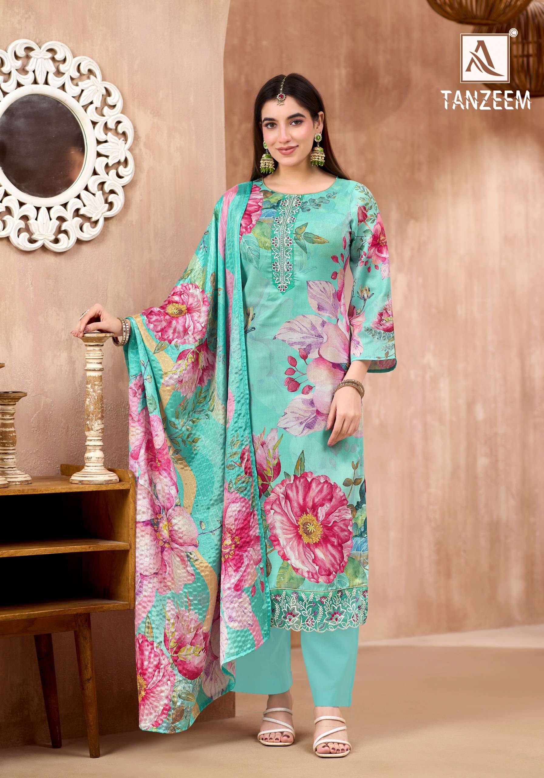 ALOK SUITS TANZEEM JAM COTTON DIGITAL PRINT WITH FANCY EMBROIDERY WORK SUIT