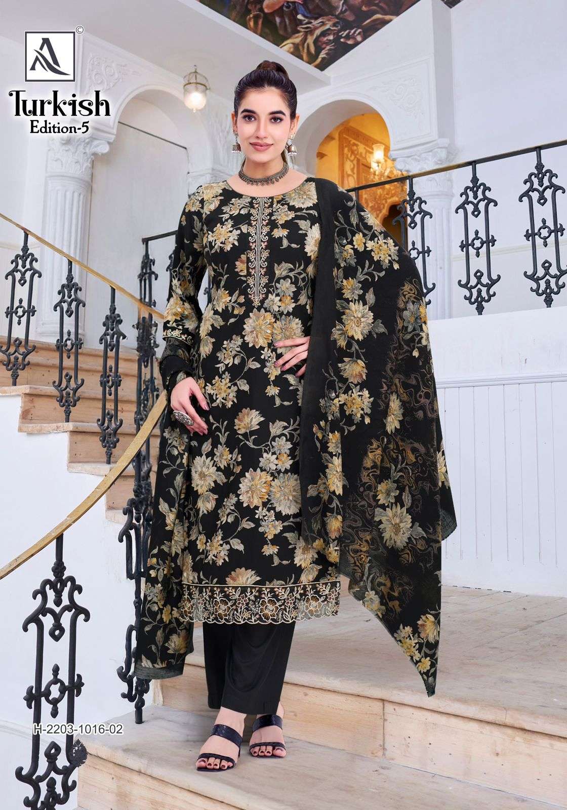 ALOK SUITS TURKISH EDITION 5 VISCOSE RAYON PRINT WITH FANCY WORK SUIT