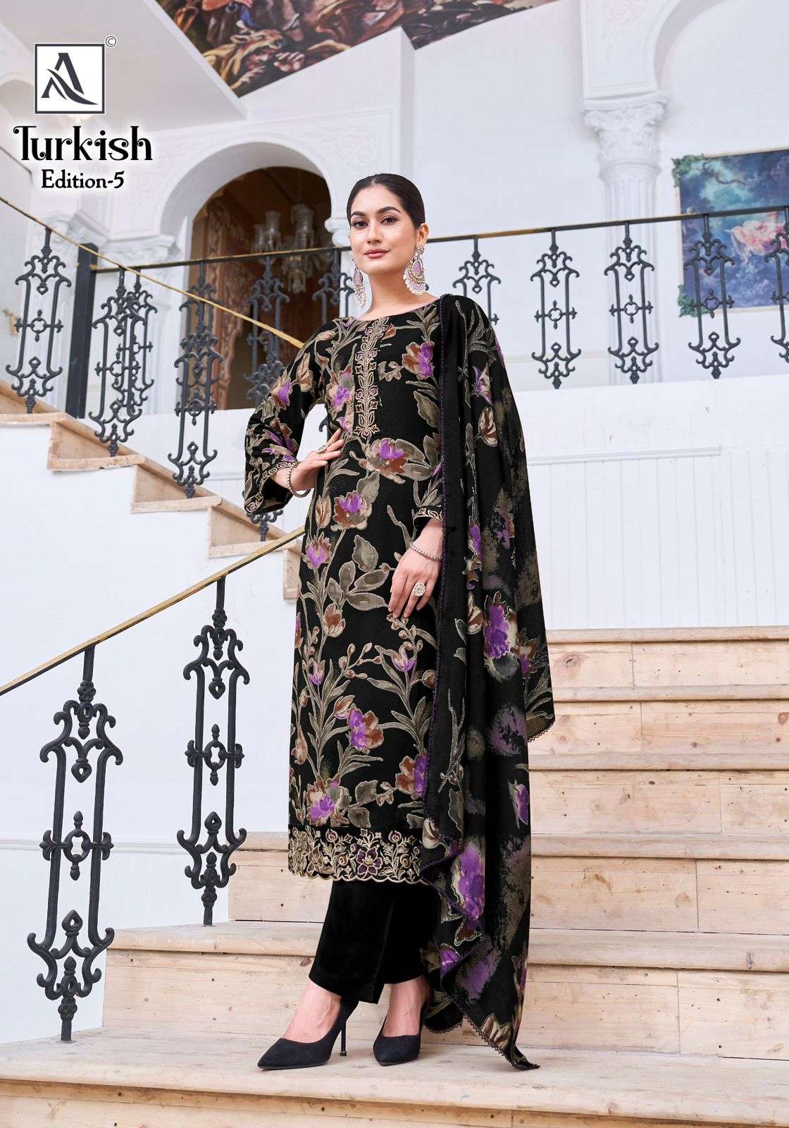 ALOK SUITS TURKISH EDITION 5 VISCOSE RAYON PRINT WITH FANCY WORK SUIT