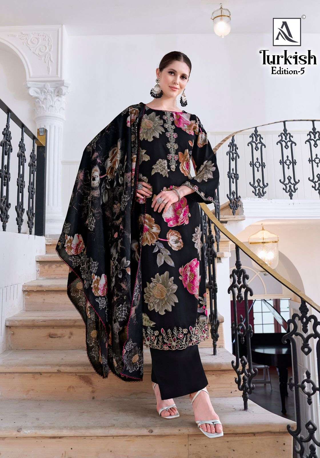 ALOK SUITS TURKISH EDITION 5 VISCOSE RAYON PRINT WITH FANCY WORK SUIT