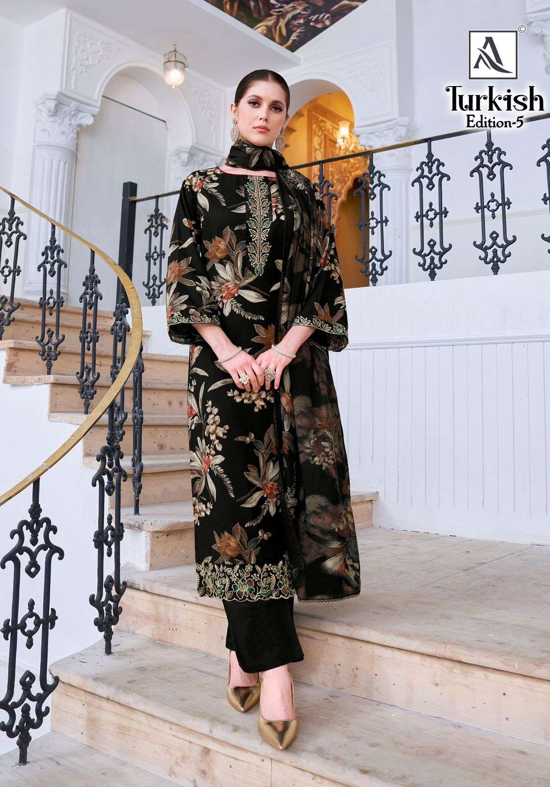 ALOK SUITS TURKISH EDITION 5 VISCOSE RAYON PRINT WITH FANCY WORK SUIT