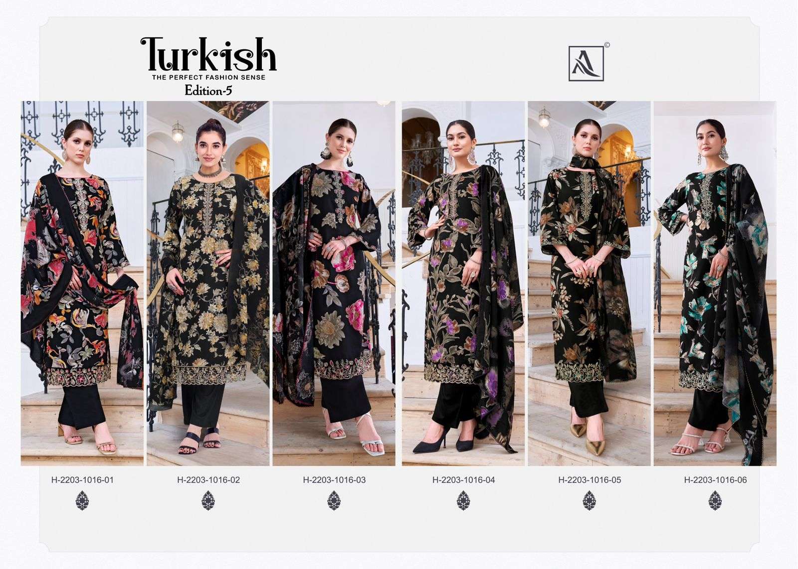 ALOK SUITS TURKISH EDITION 5 VISCOSE RAYON PRINT WITH FANCY WORK SUIT