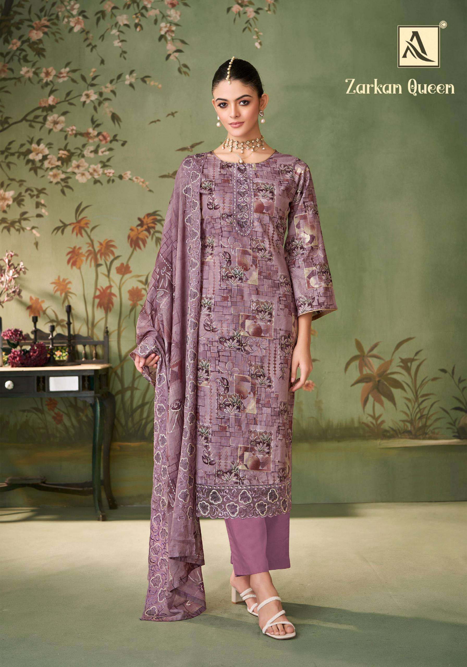ALOK SUITS ZARKAN QUEEN COTTON DIGITAL PRINT WITH FANCY WORK SUIT