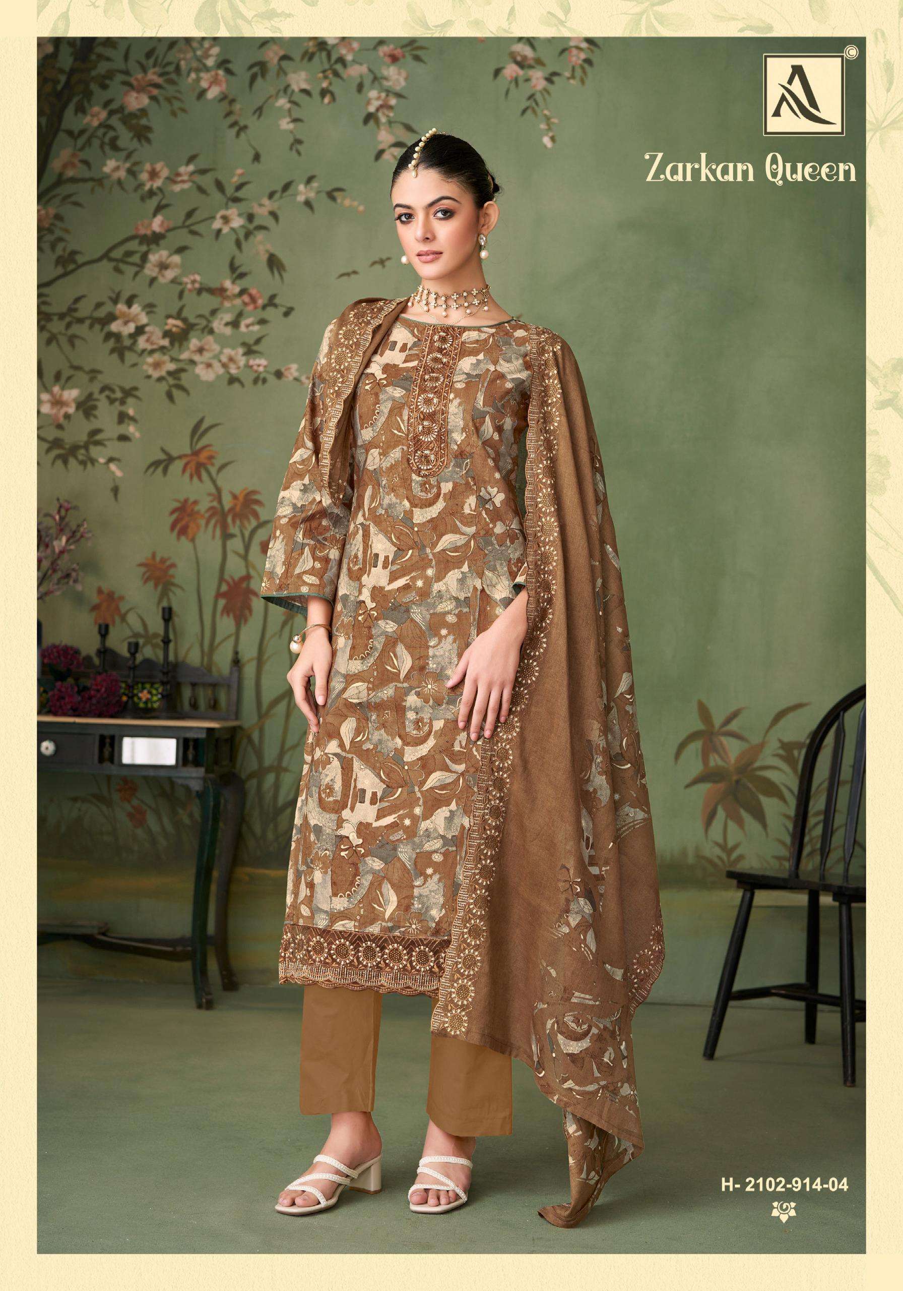 ALOK SUITS ZARKAN QUEEN COTTON DIGITAL PRINT WITH FANCY WORK SUIT