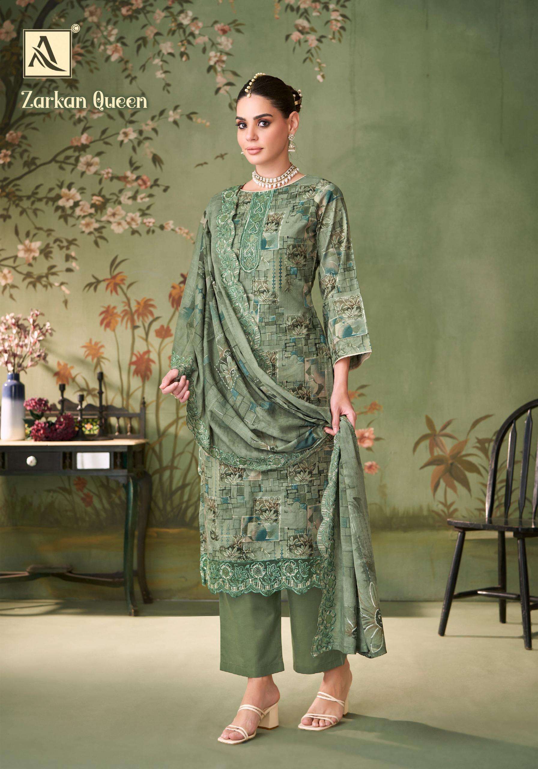 ALOK SUITS ZARKAN QUEEN COTTON DIGITAL PRINT WITH FANCY WORK SUIT