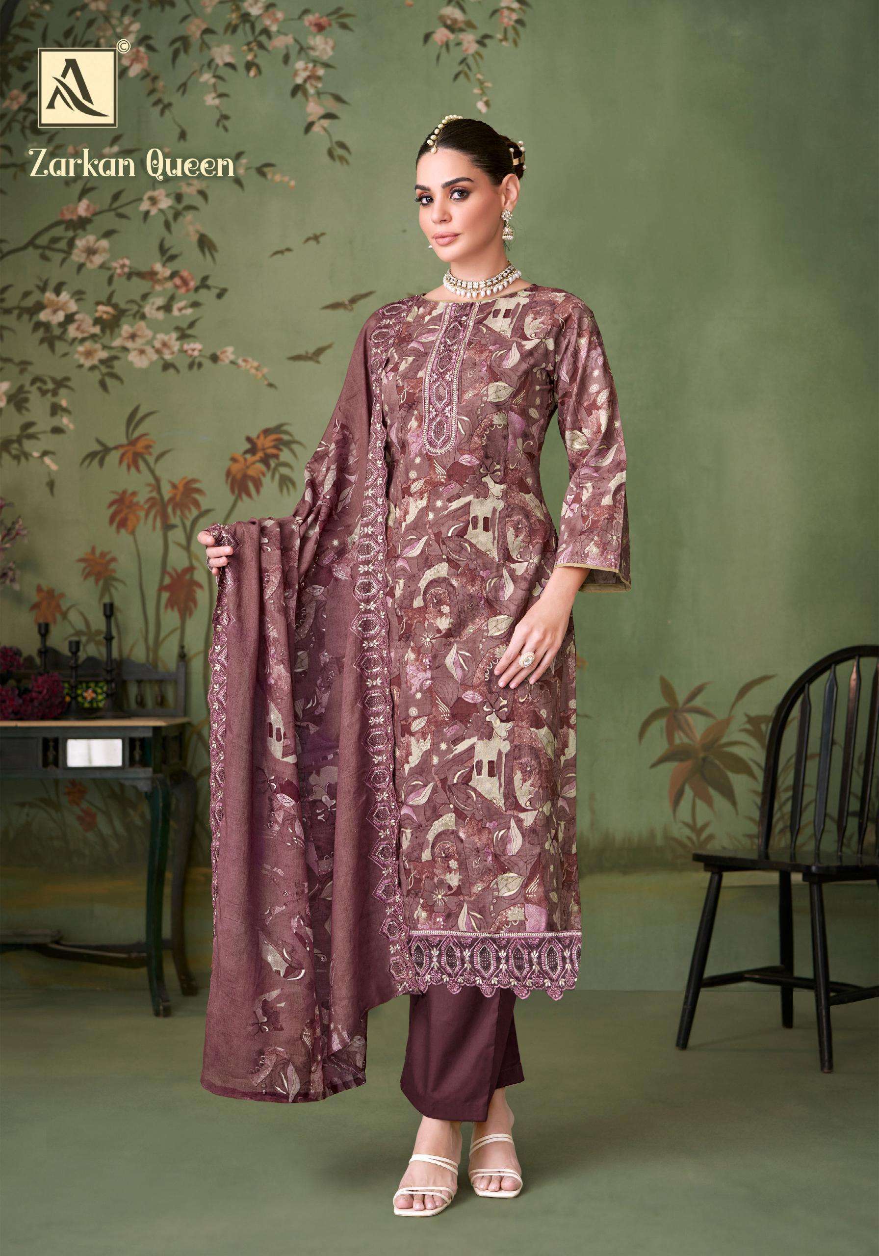 ALOK SUITS ZARKAN QUEEN COTTON DIGITAL PRINT WITH FANCY WORK SUIT