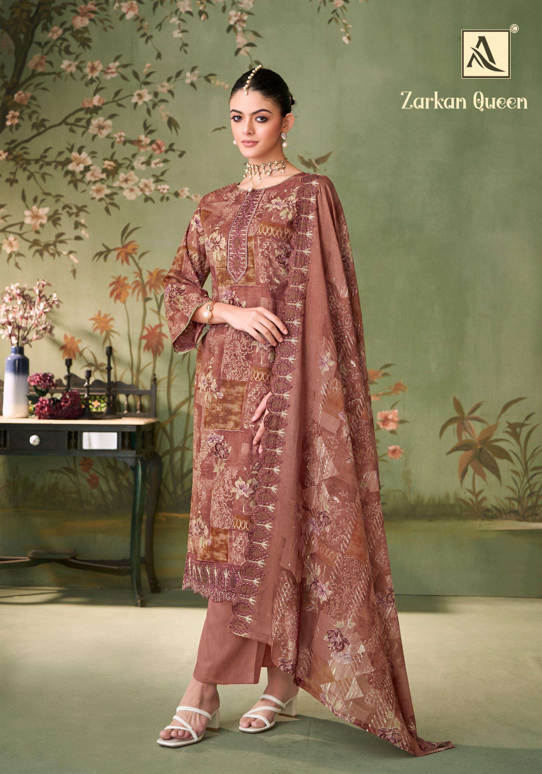 ALOK SUITS ZARKAN QUEEN COTTON DIGITAL PRINT WITH FANCY WORK SUIT