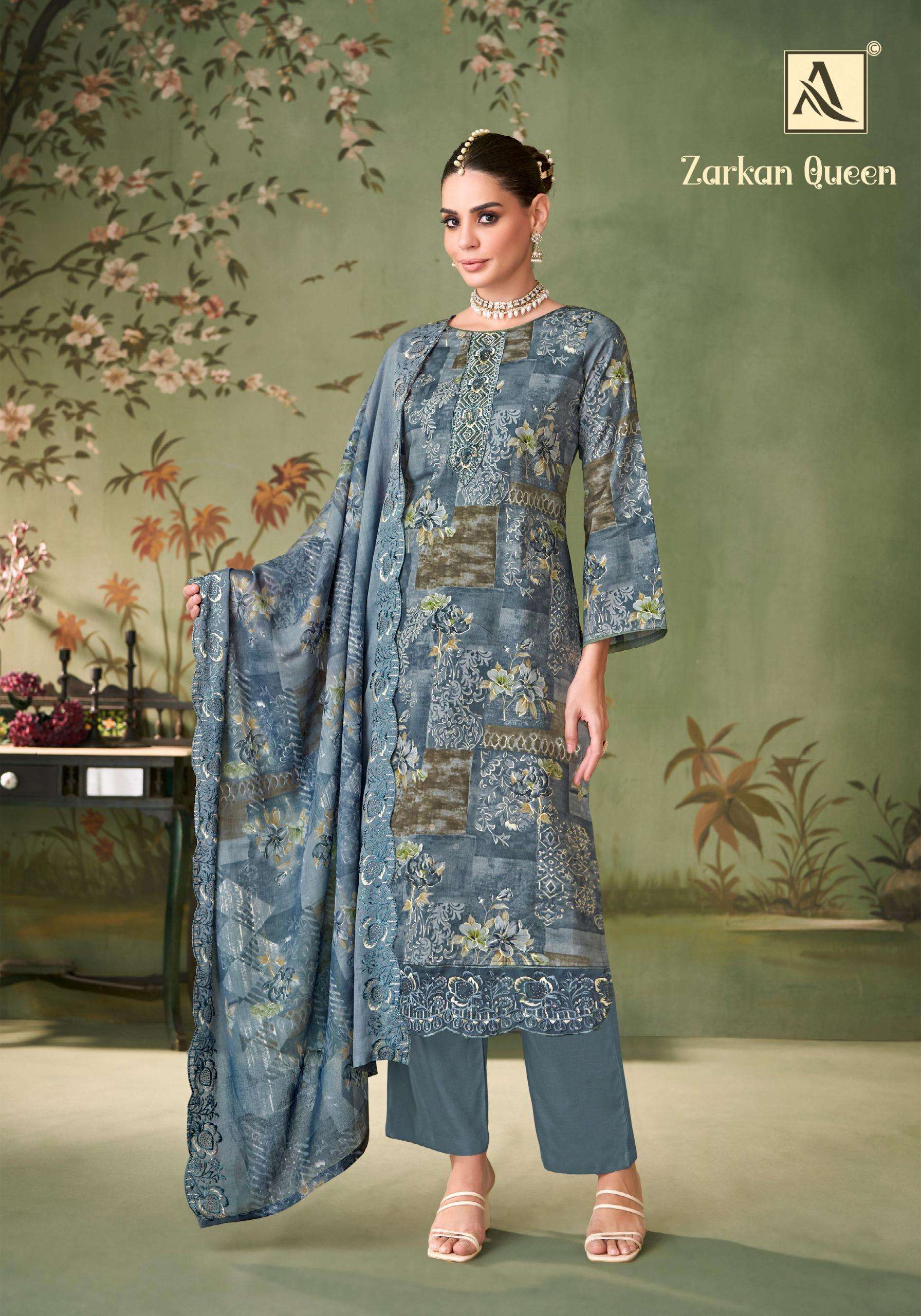 ALOK SUITS ZARKAN QUEEN COTTON DIGITAL PRINT WITH FANCY WORK SUIT