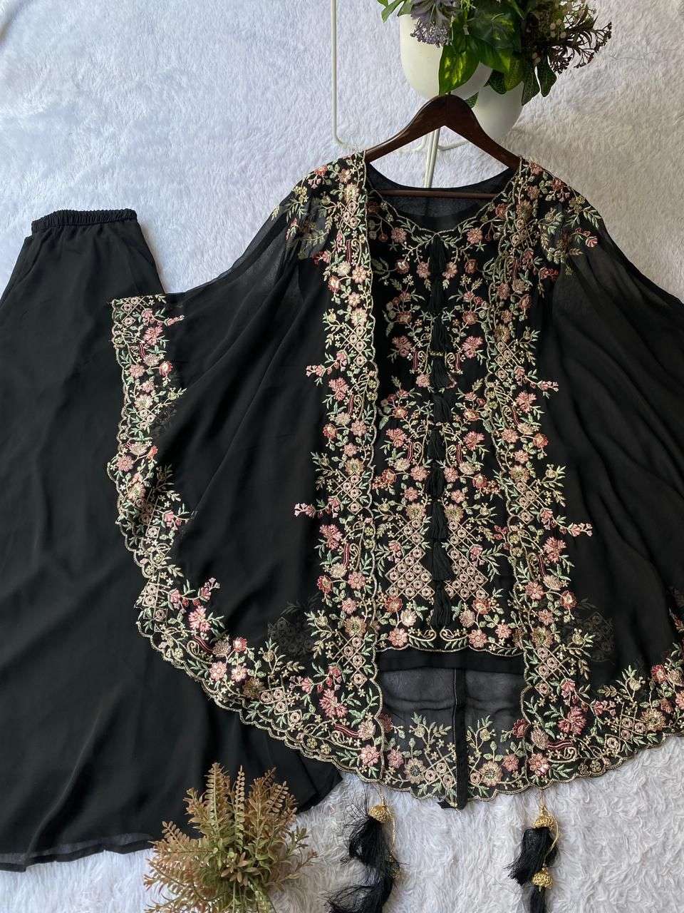 BE 406 GEORGETTE DESIGNER WEAR KURTA PLAZZO WITH SHRUGE COLLECTION 