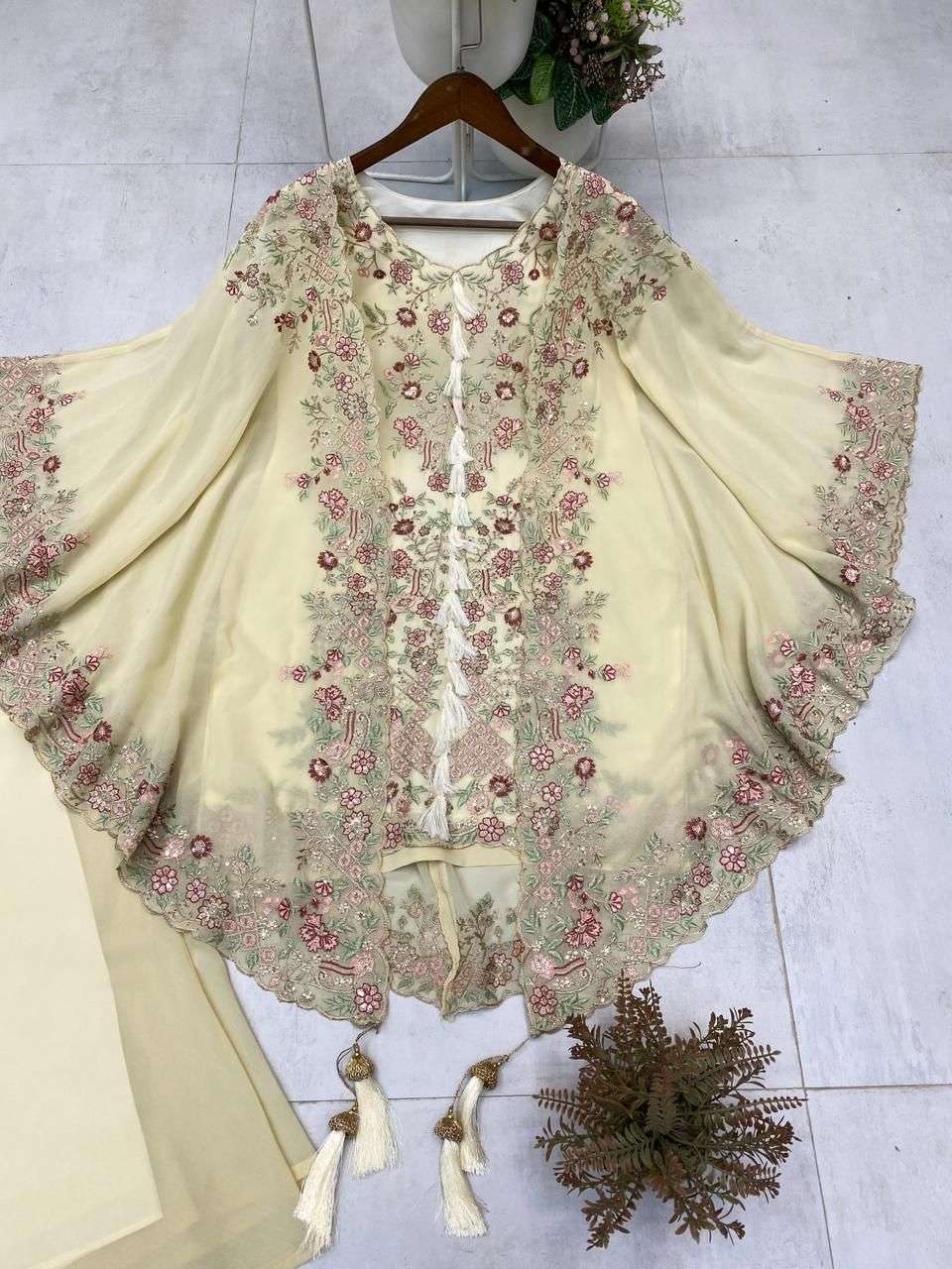 BE 406 GEORGETTE DESIGNER WEAR KURTA PLAZZO WITH SHRUGE COLLECTION 