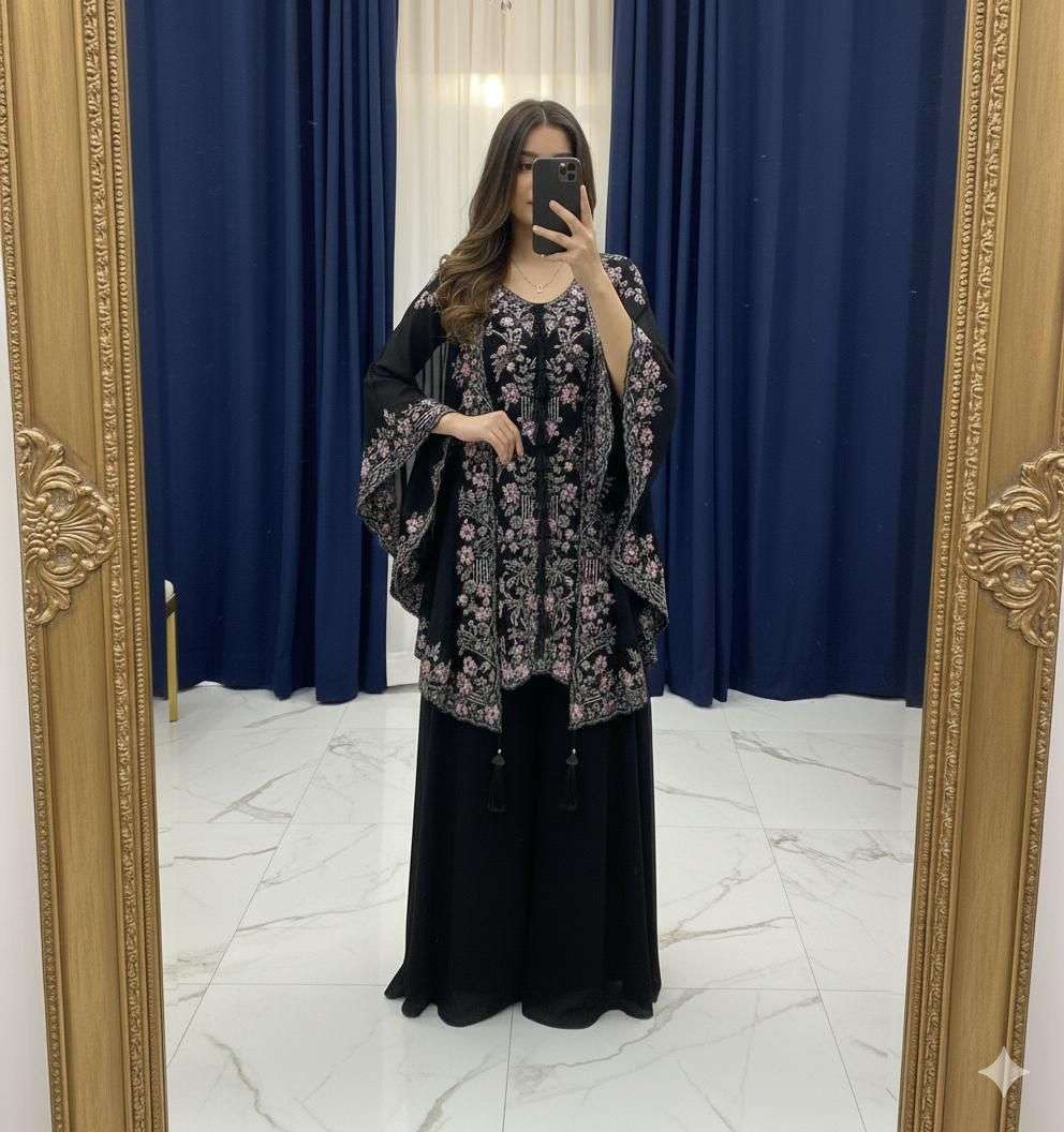 BE 406 GEORGETTE DESIGNER WEAR KURTA PLAZZO WITH SHRUGE COLLECTION 