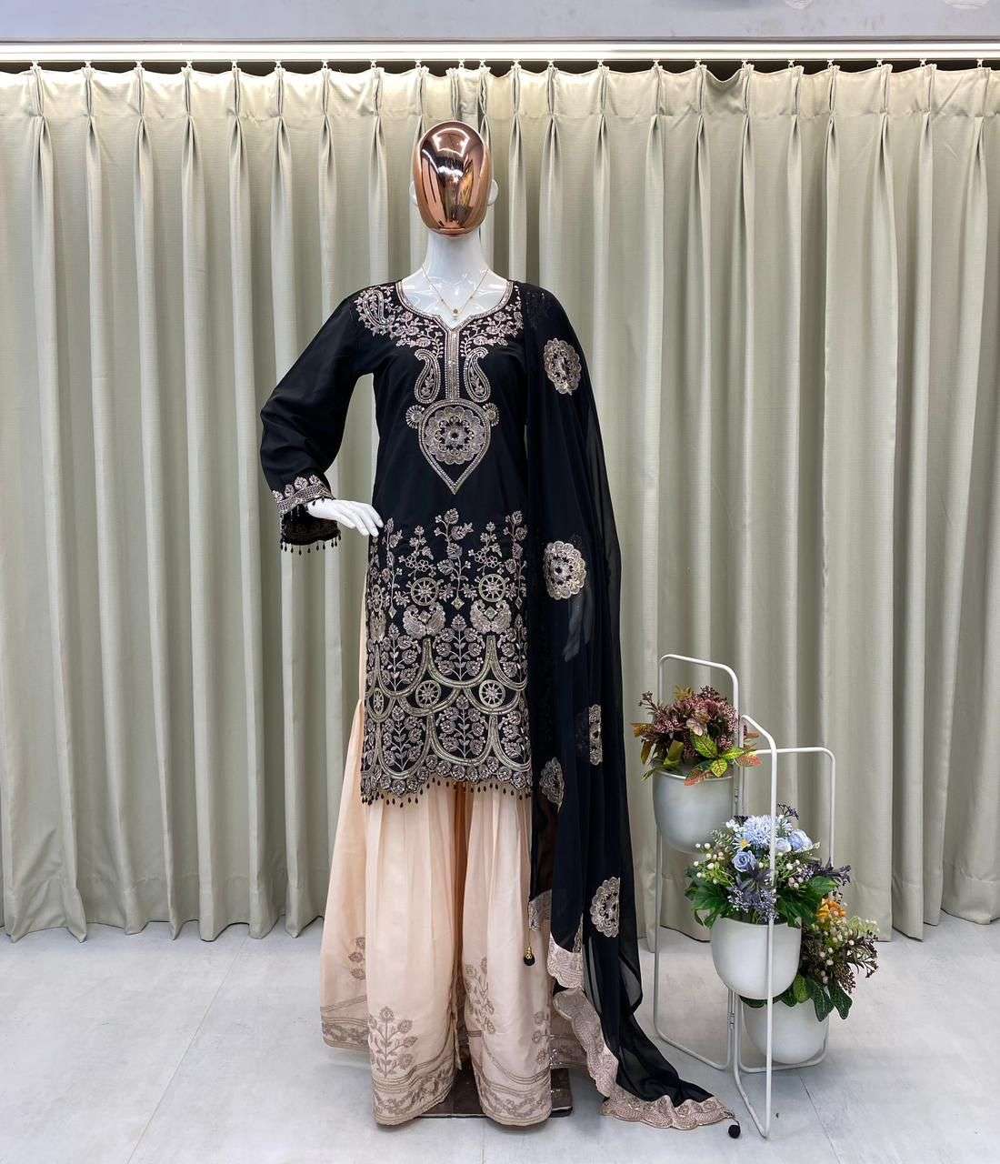 BE 409 HEAVY EMBROIDERY DESIGNER WEDDING WEAR LADIES SHARARA SUIT