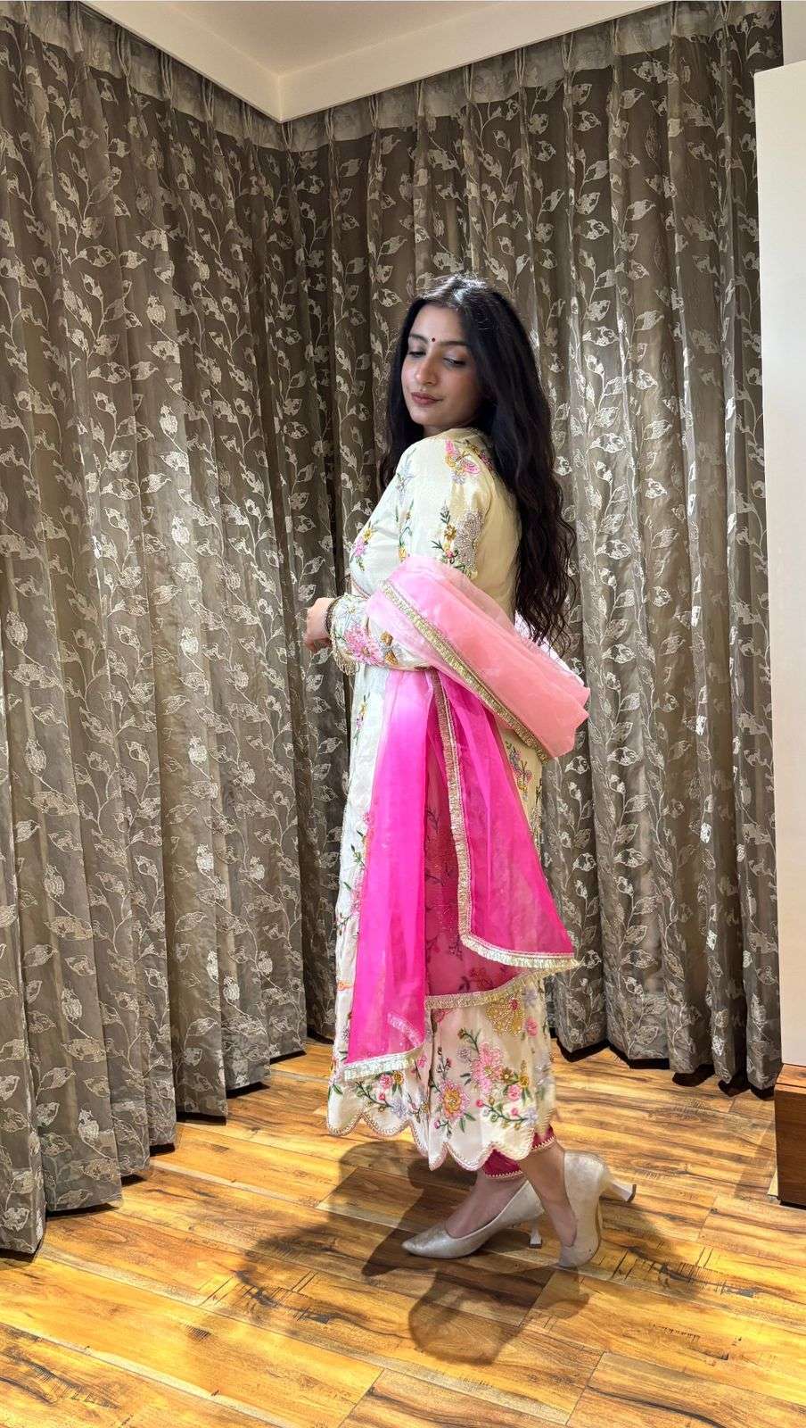 BE 418 DESIGNER WEAR EMBROIDERED BOAT NECK TOP WITH TULIP SALWAAR AND DUPATTA 