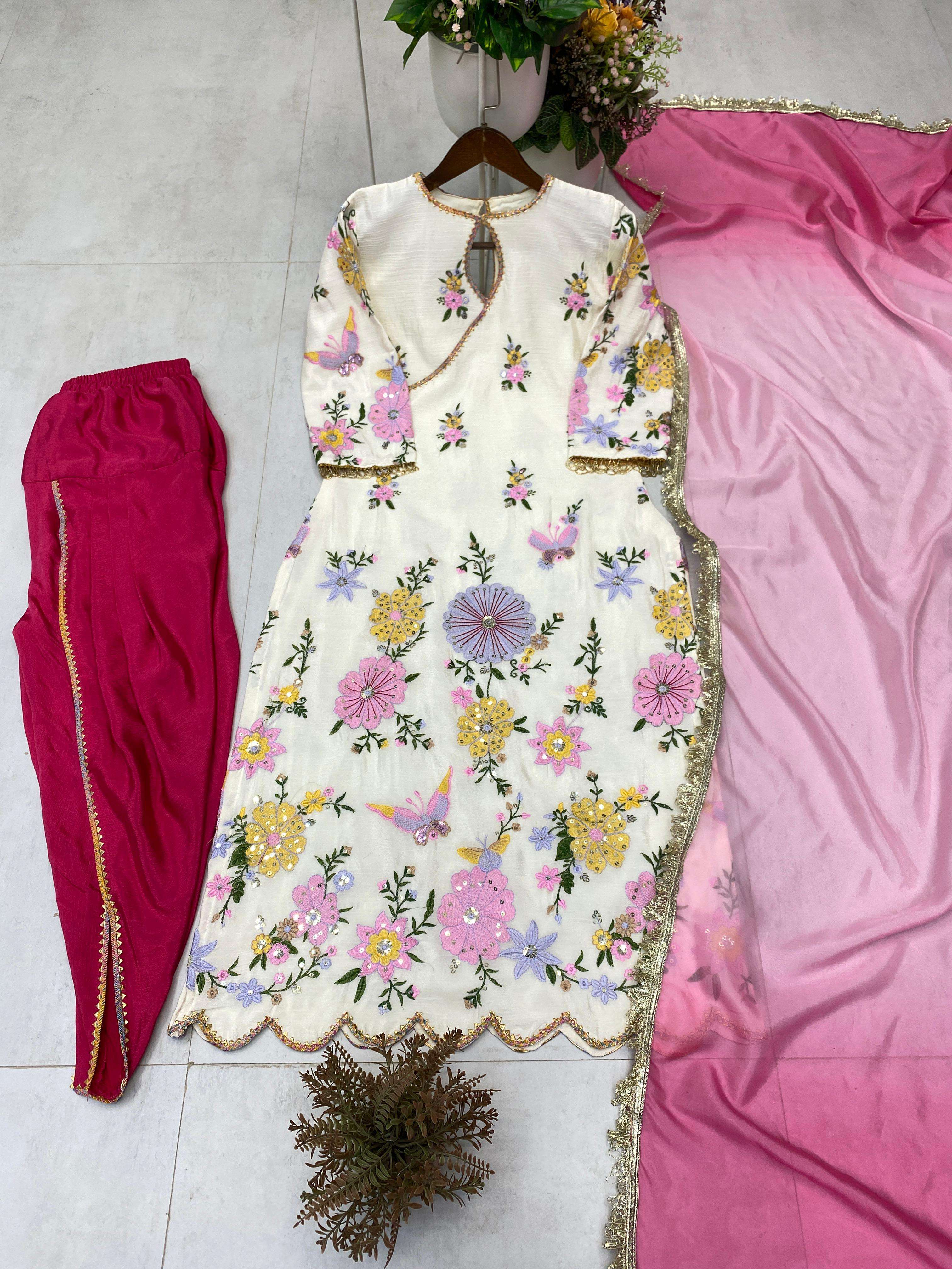 BE 418 DESIGNER WEAR EMBROIDERED BOAT NECK TOP WITH TULIP SALWAAR AND DUPATTA 