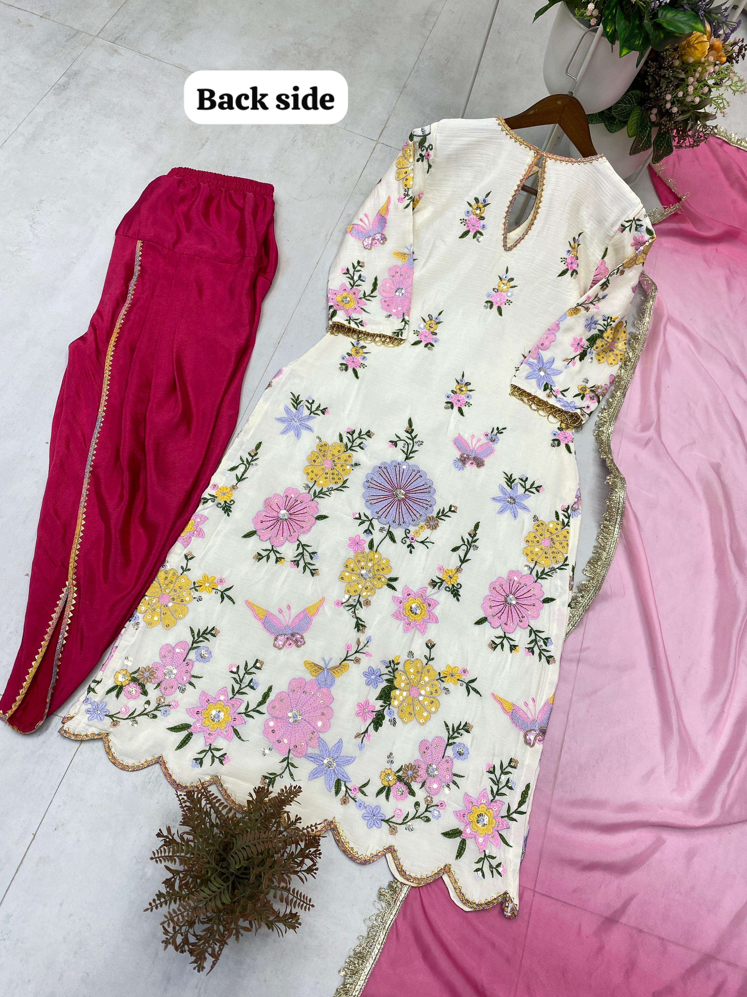 BE 418 DESIGNER WEAR EMBROIDERED BOAT NECK TOP WITH TULIP SALWAAR AND DUPATTA 