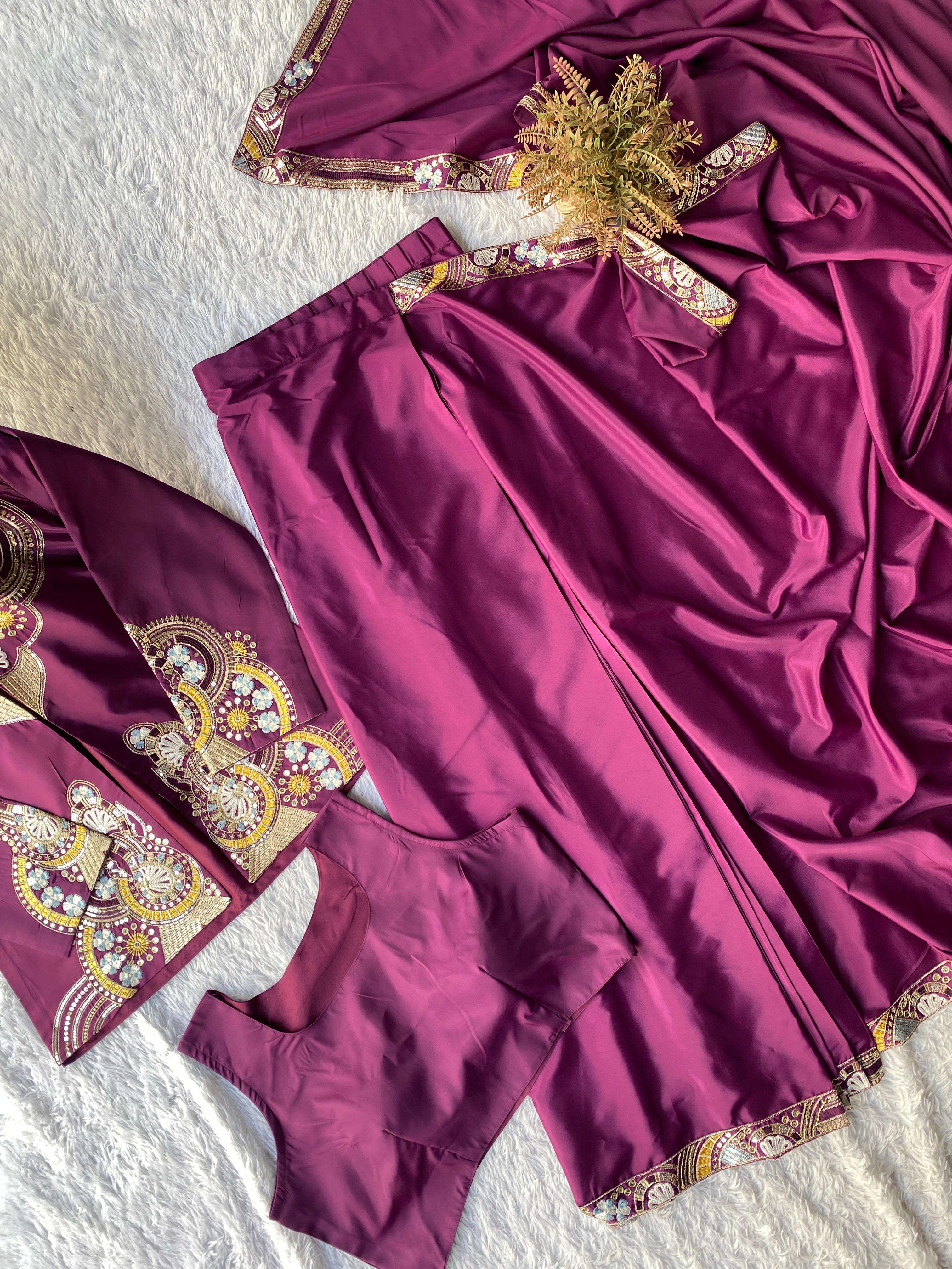 BE 433 DESIGNER WEAR LAHENGA SAREE WITH LONG BLOUSE INDO WESTERN DRESS 